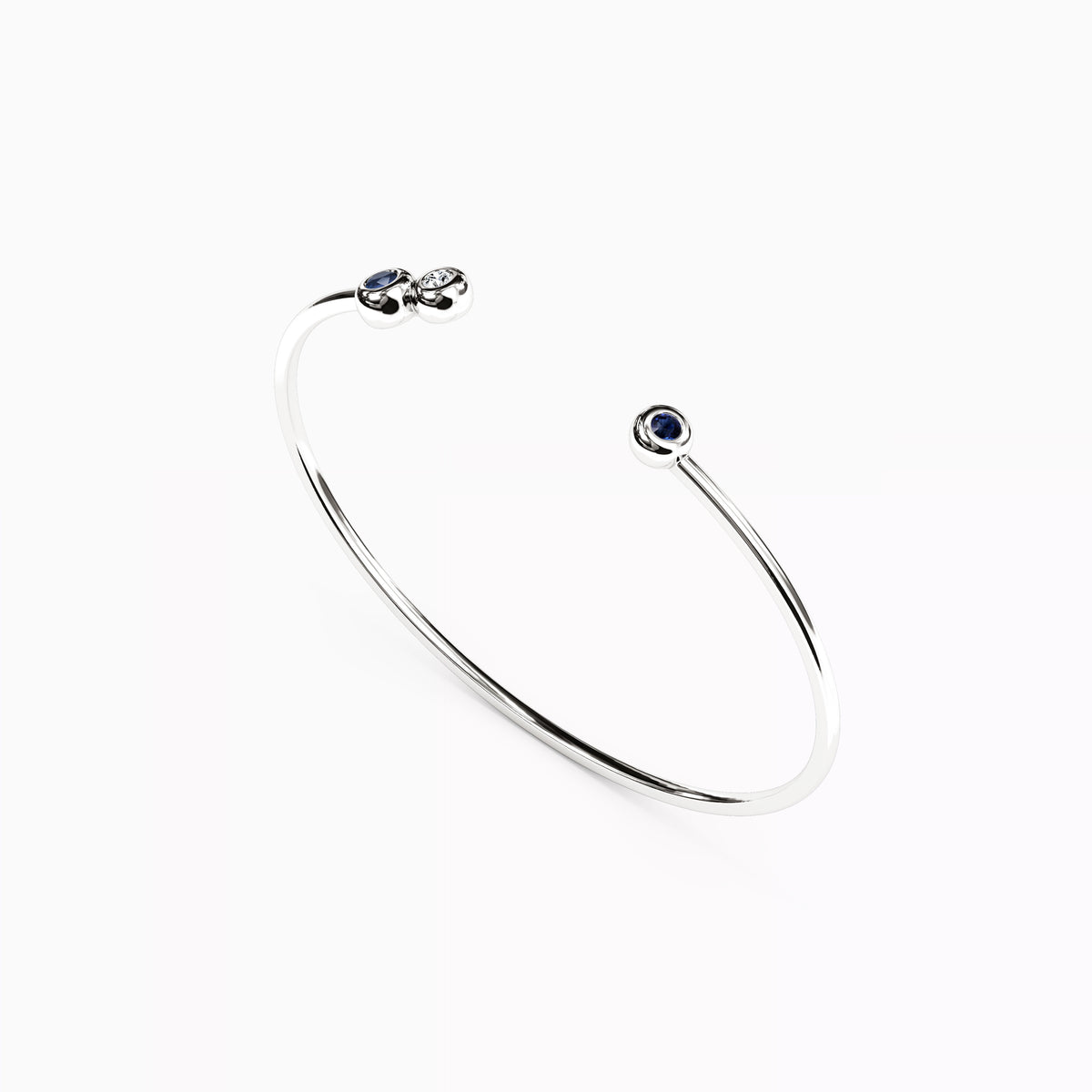 Bezel Sapphire and Diamond Flexible Cuff Bracelet | 14K Gold