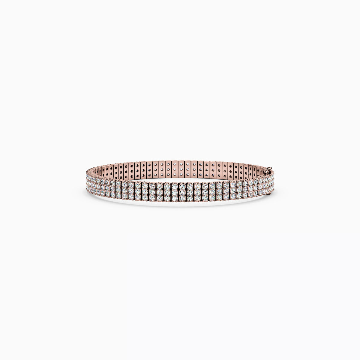 Three Row Shared Prong Tennis Bracelet | 14K Gold