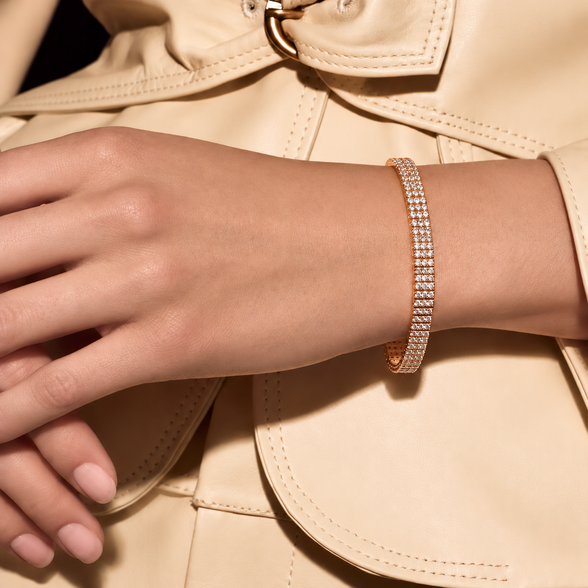Three Row Shared Prong Tennis Bracelet | 14K Gold