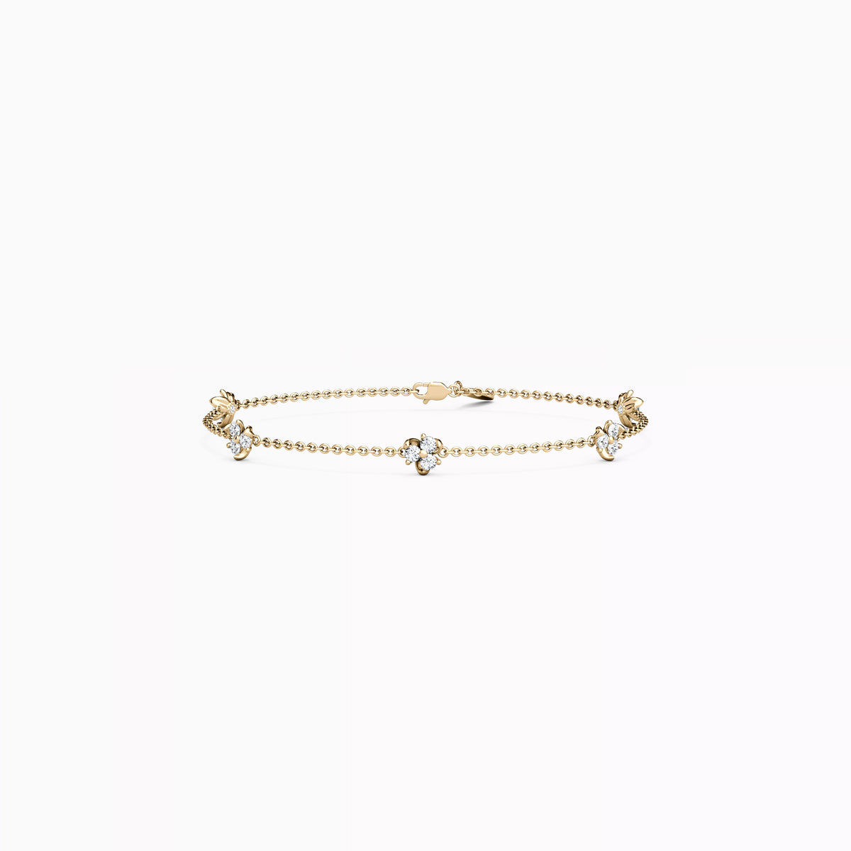 Diamond Mini Lotus 5-Station Chain Bracelet | 14K Gold