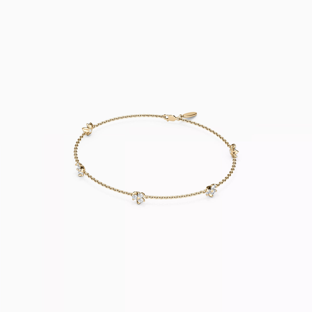 Diamond Mini Lotus 5-Station Chain Bracelet | 14K Gold