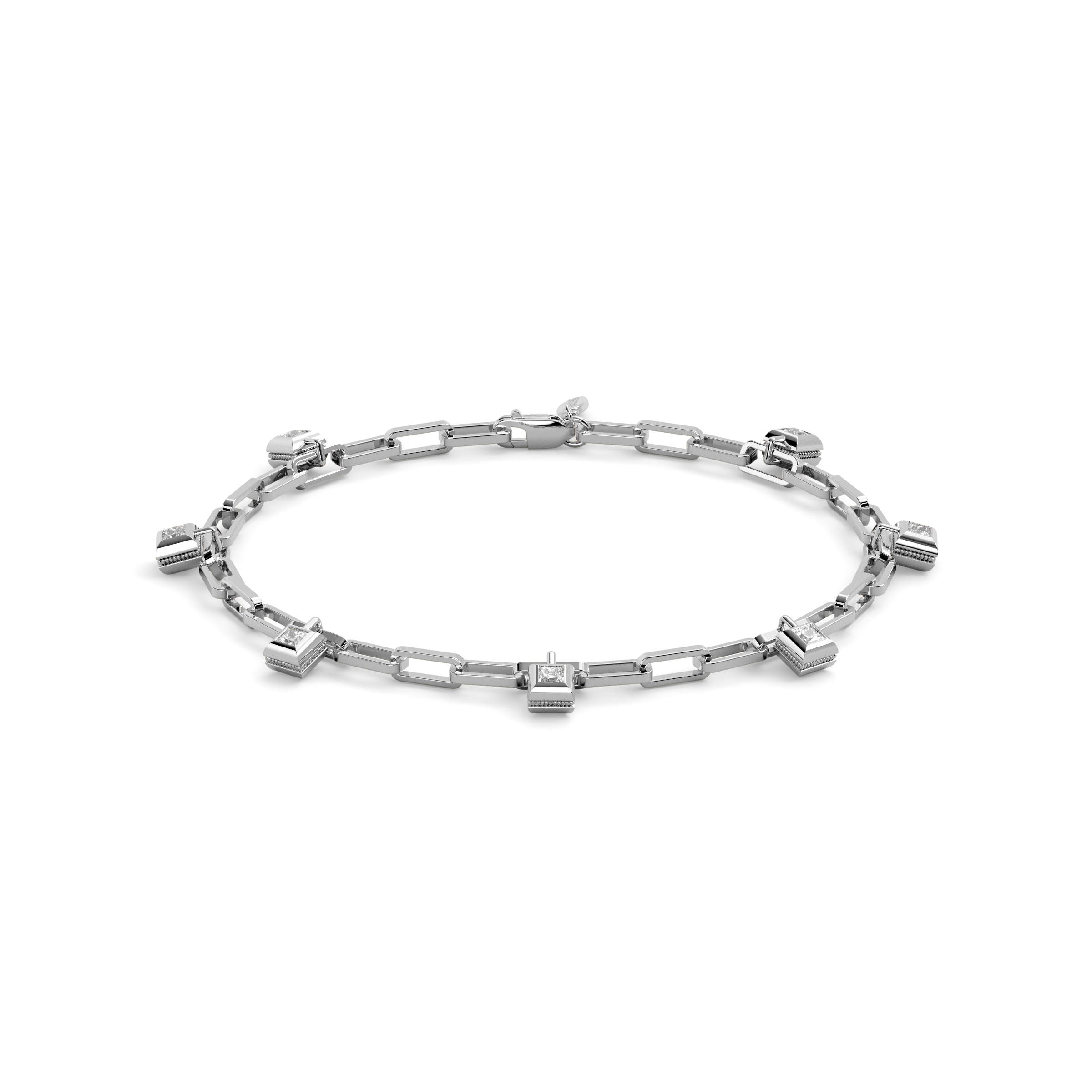 Bracelet Charms Chaîne Trombone | Platine et Diamants