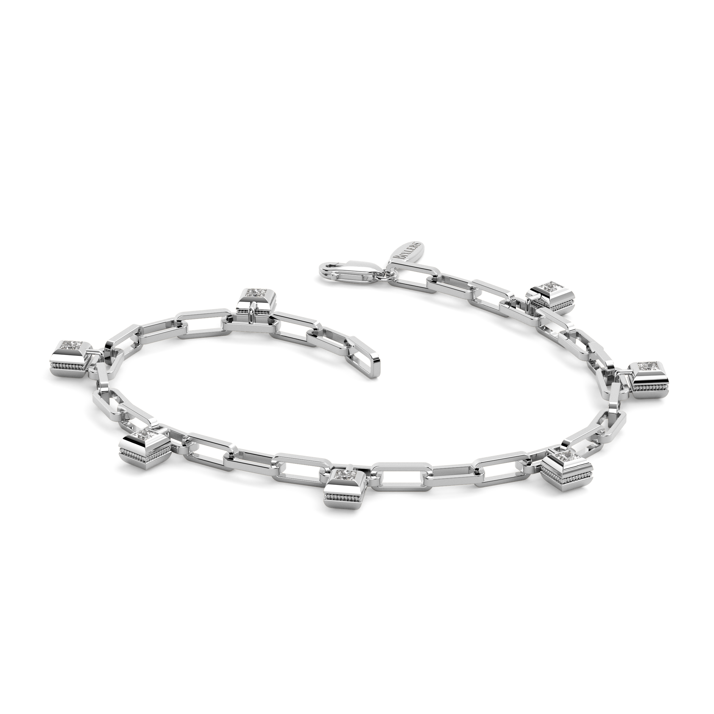 Bracelet Charms Chaîne Trombone | Platine et Diamants