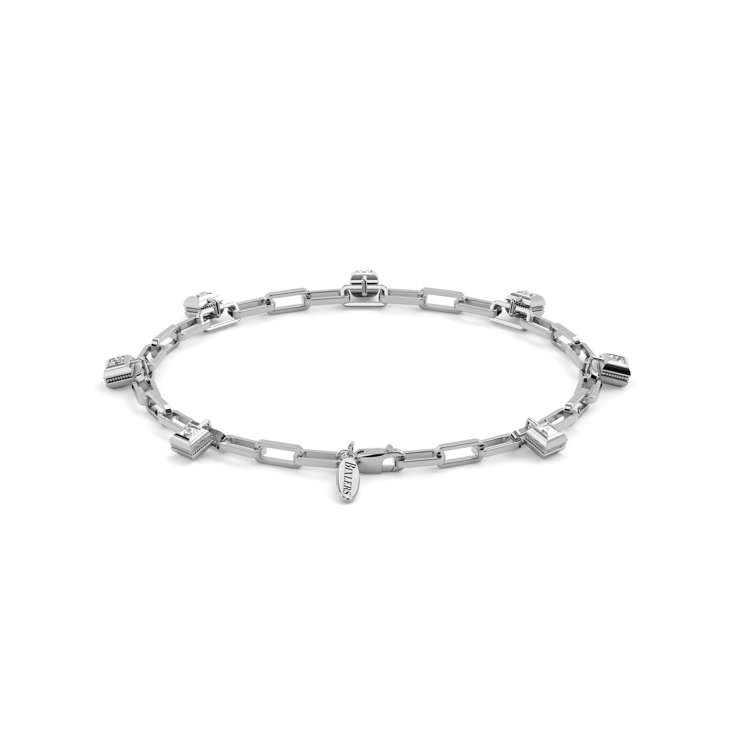 Bracelet Charms Chaîne Trombone | Platine et Diamants
