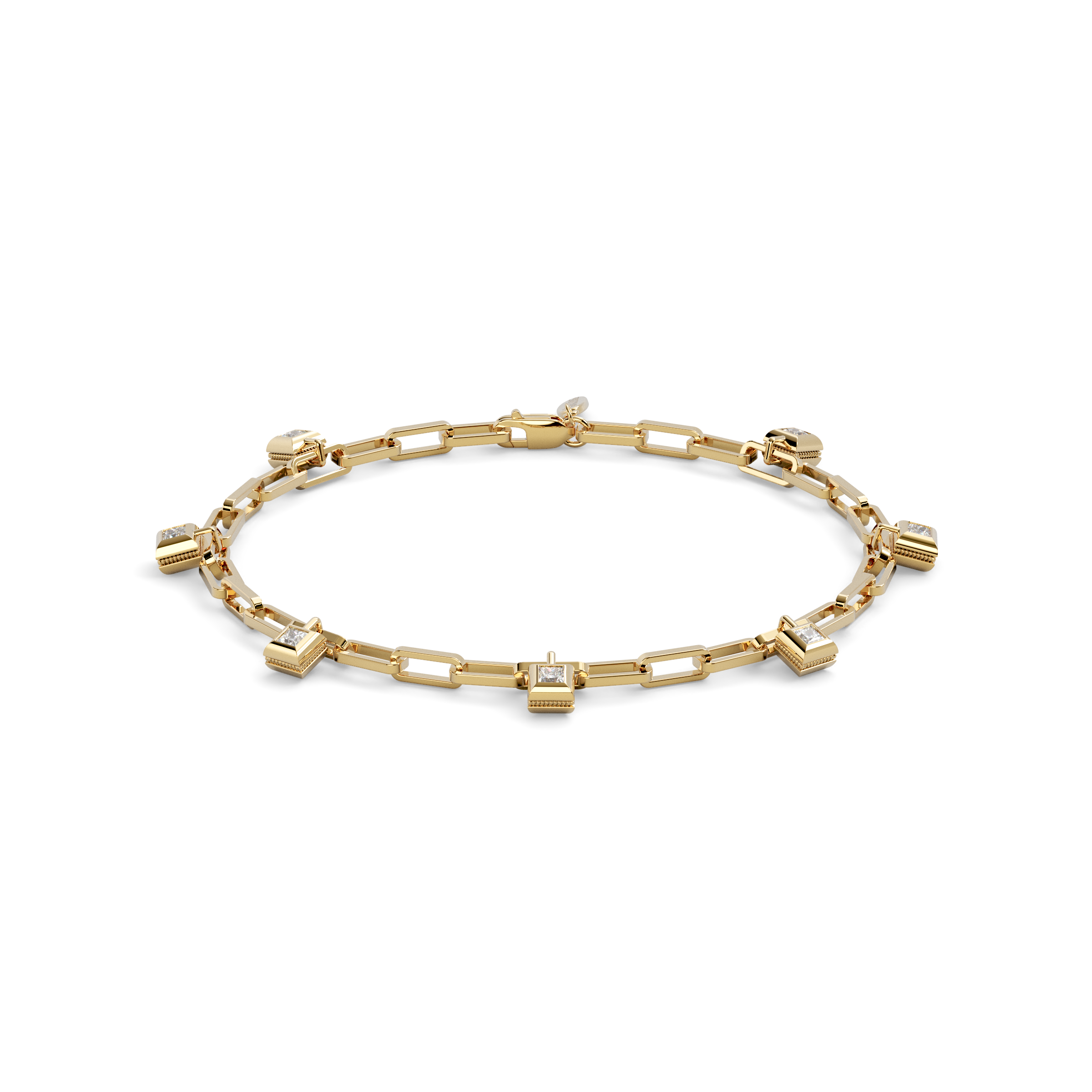 Bracelet Breloque Chaîne Trombone | Or Jaune 18K et Diamants