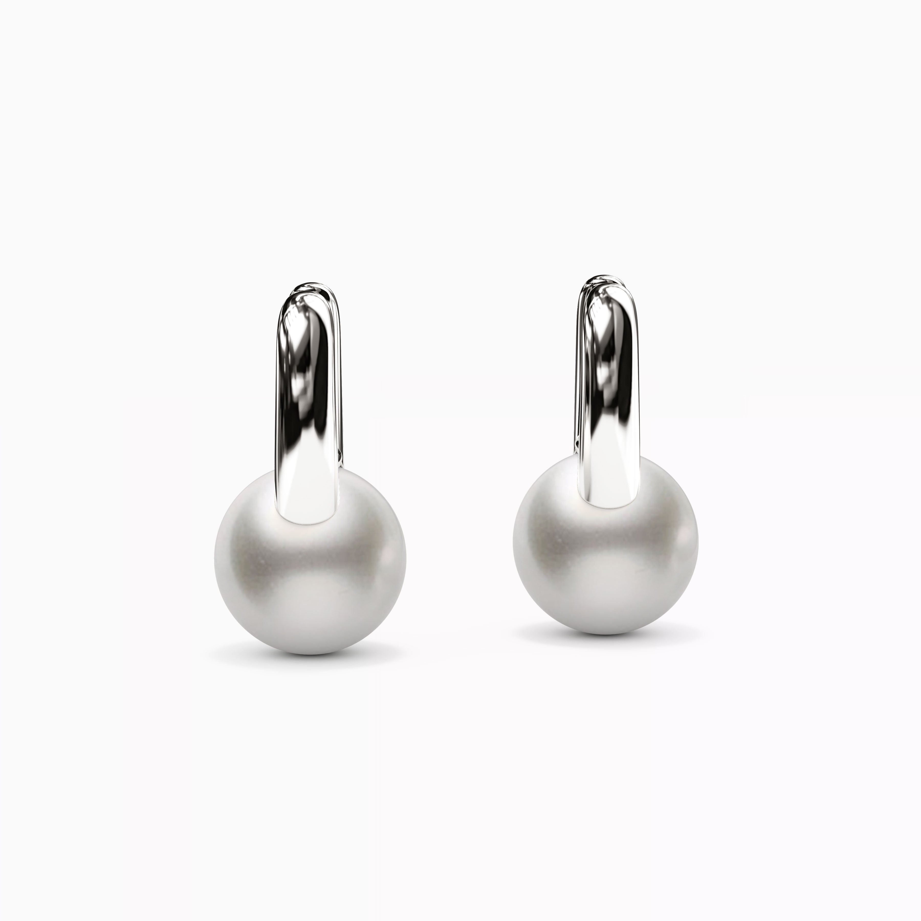 Boucles d'oreilles créoles Huggie en perles Akoya | Or 14 carats