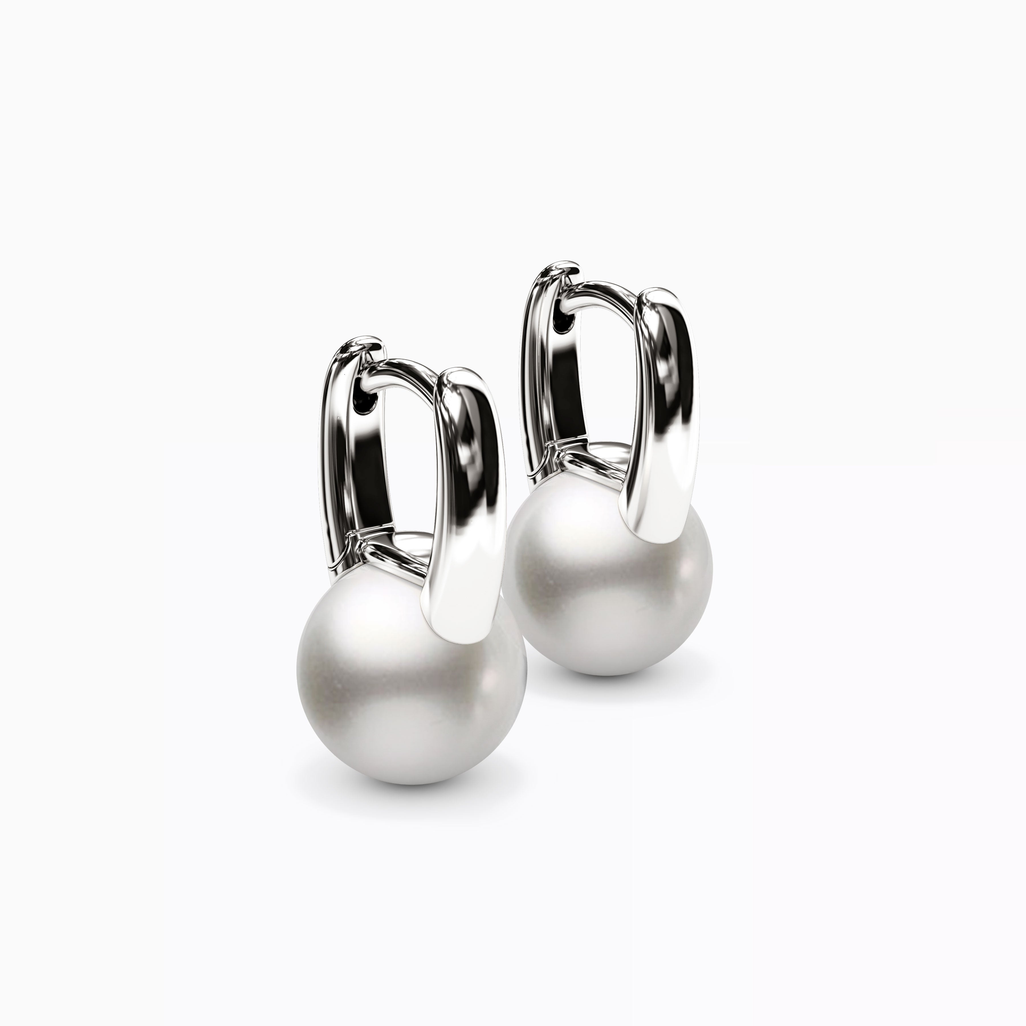 Boucles d'oreilles créoles Huggie en perles Akoya | Or 14 carats