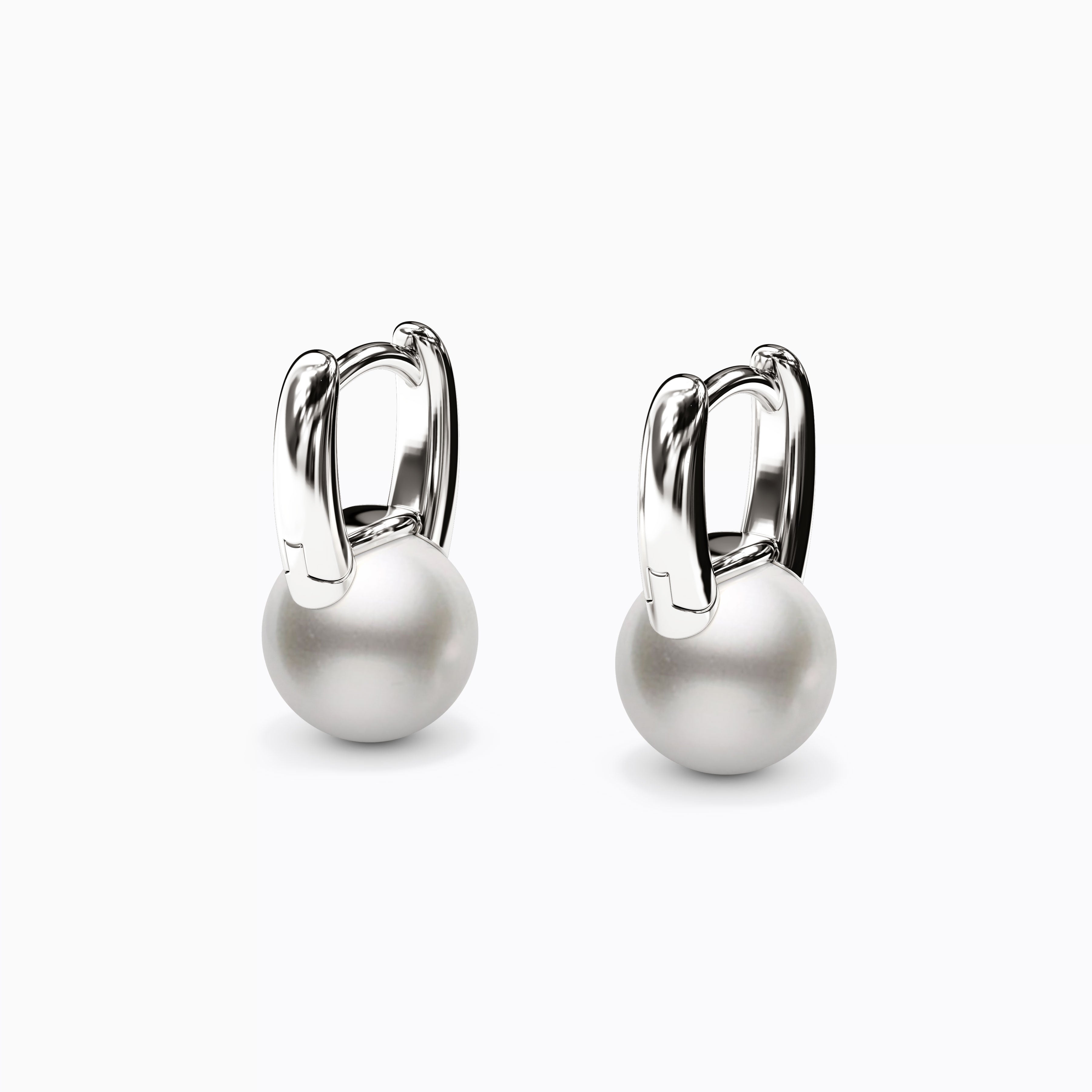 Boucles d'oreilles créoles Huggie en perles Akoya | Or 14 carats