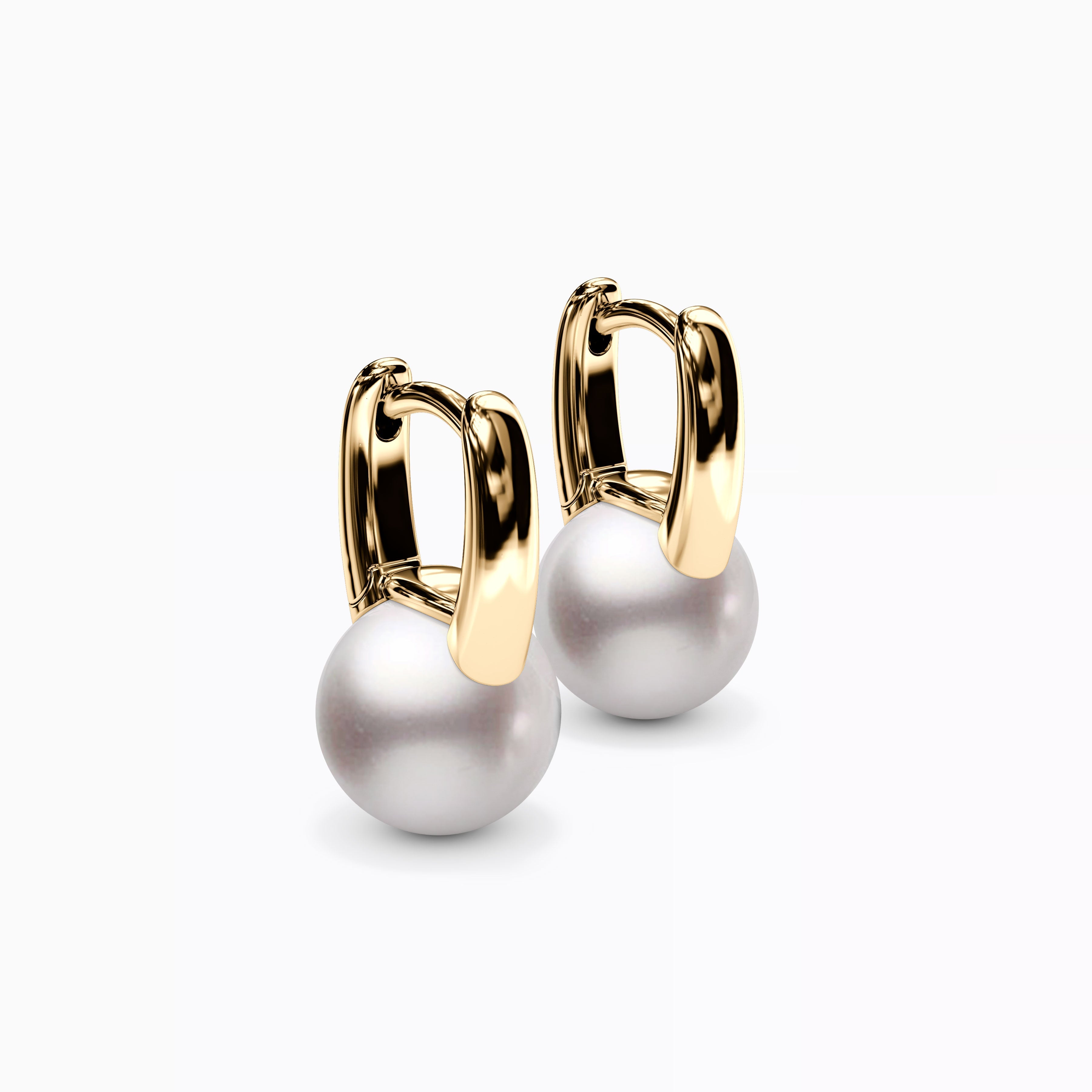 Boucles d'oreilles créoles Huggie en perles Akoya | Or 14 carats