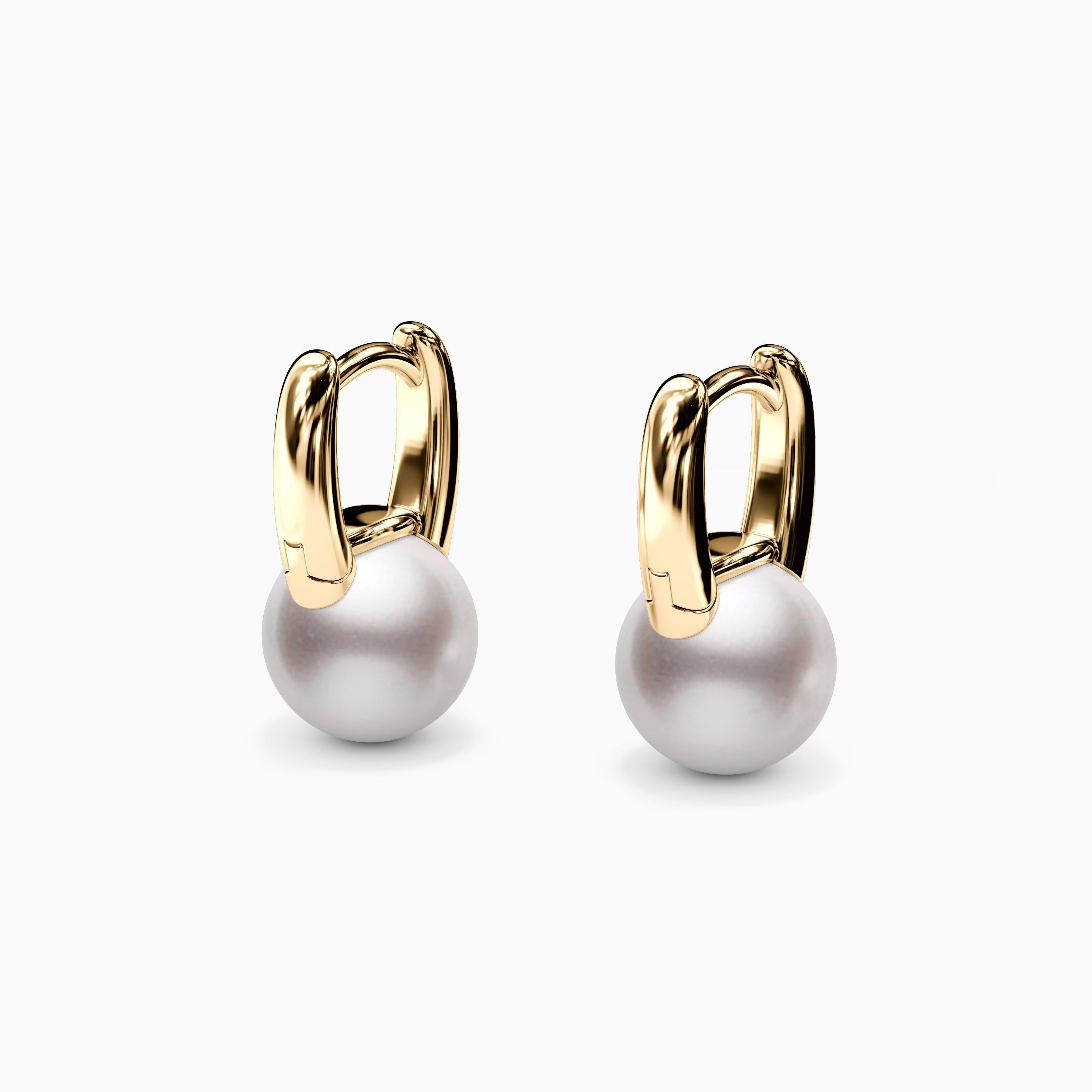 Boucles d'oreilles créoles Huggie en perles Akoya | Or 14 carats