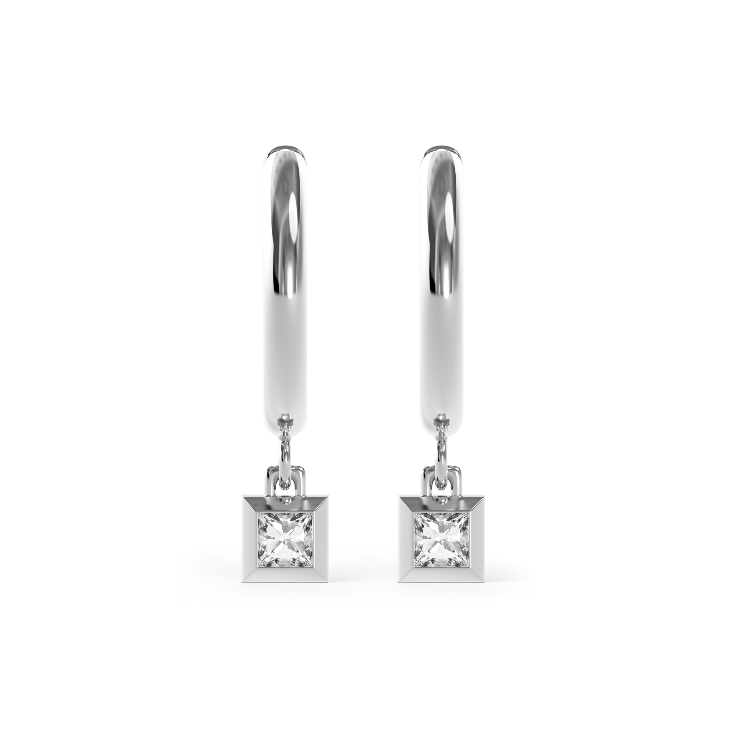 Boucles d'oreilles créoles avec clous de diamants | Platine