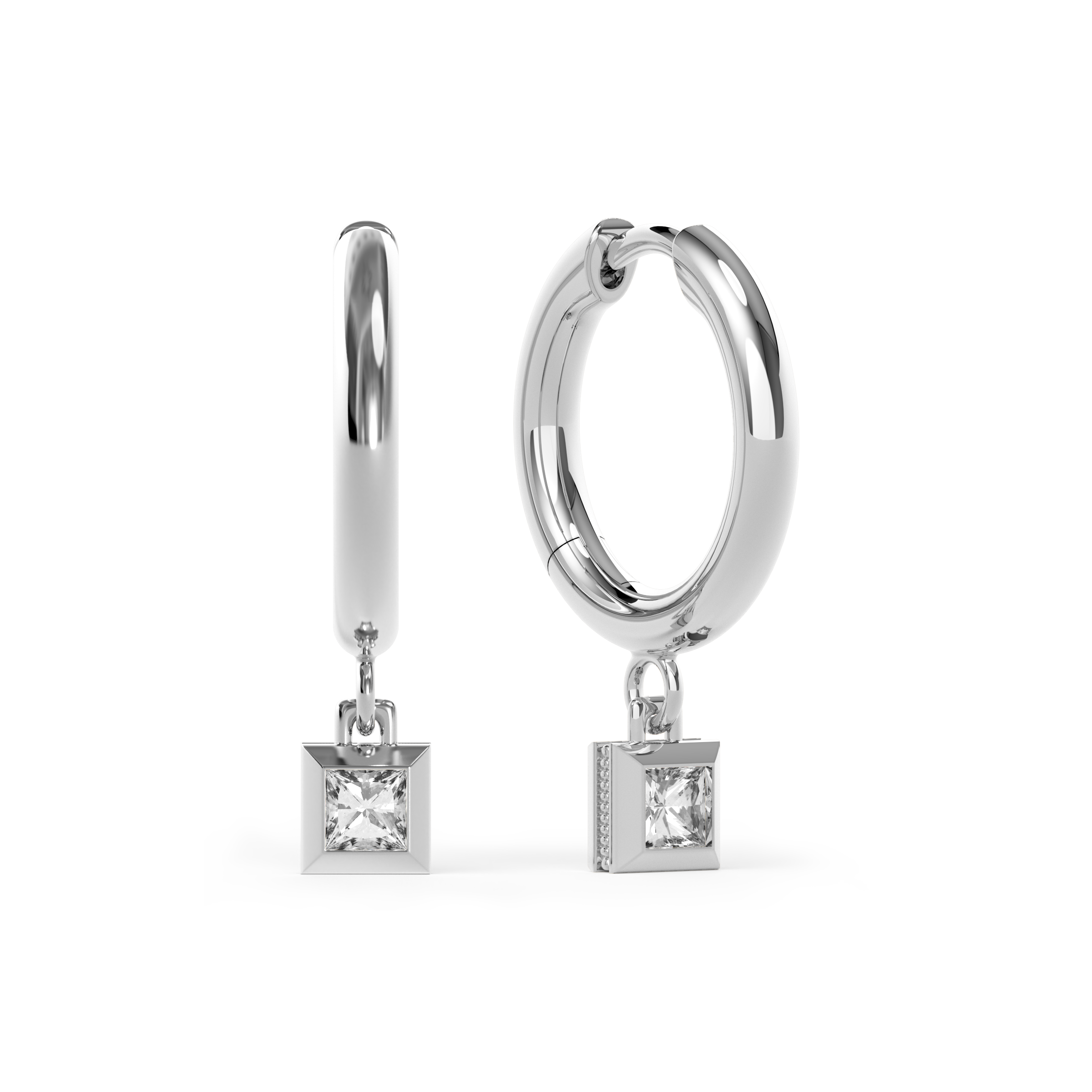 Boucles d'oreilles créoles avec clous de diamants | Platine