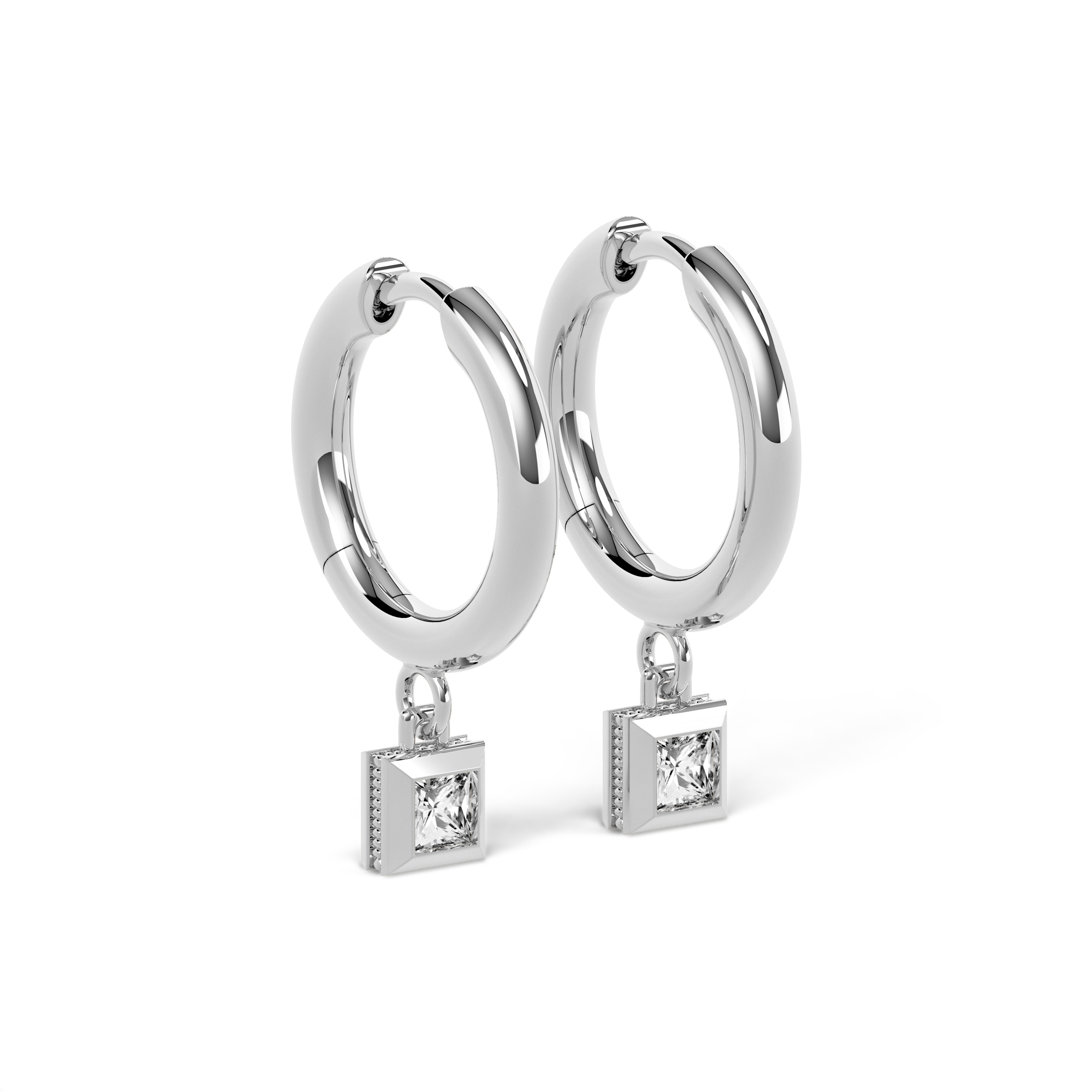 Boucles d'oreilles créoles avec clous de diamants | Platine