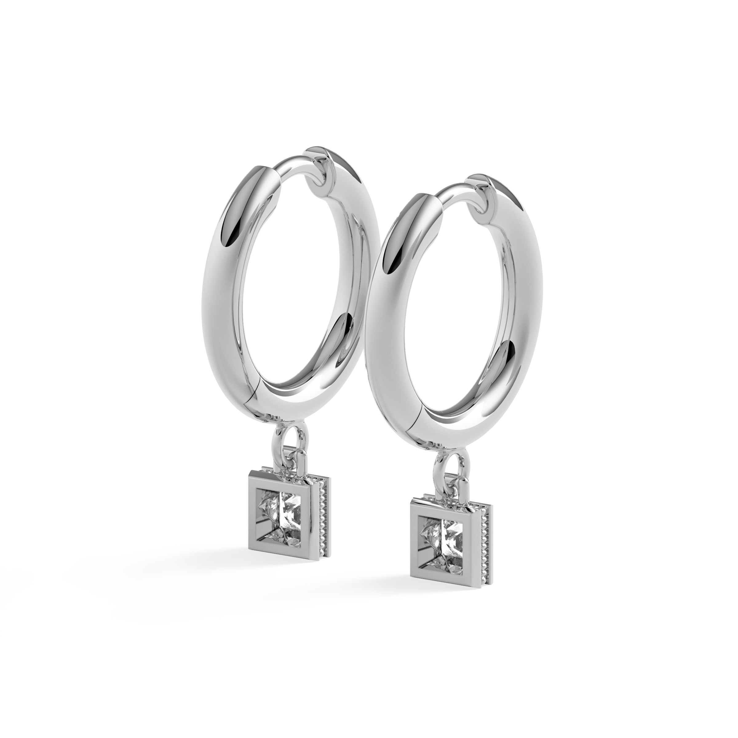 Boucles d'oreilles créoles avec clous de diamants | Platine