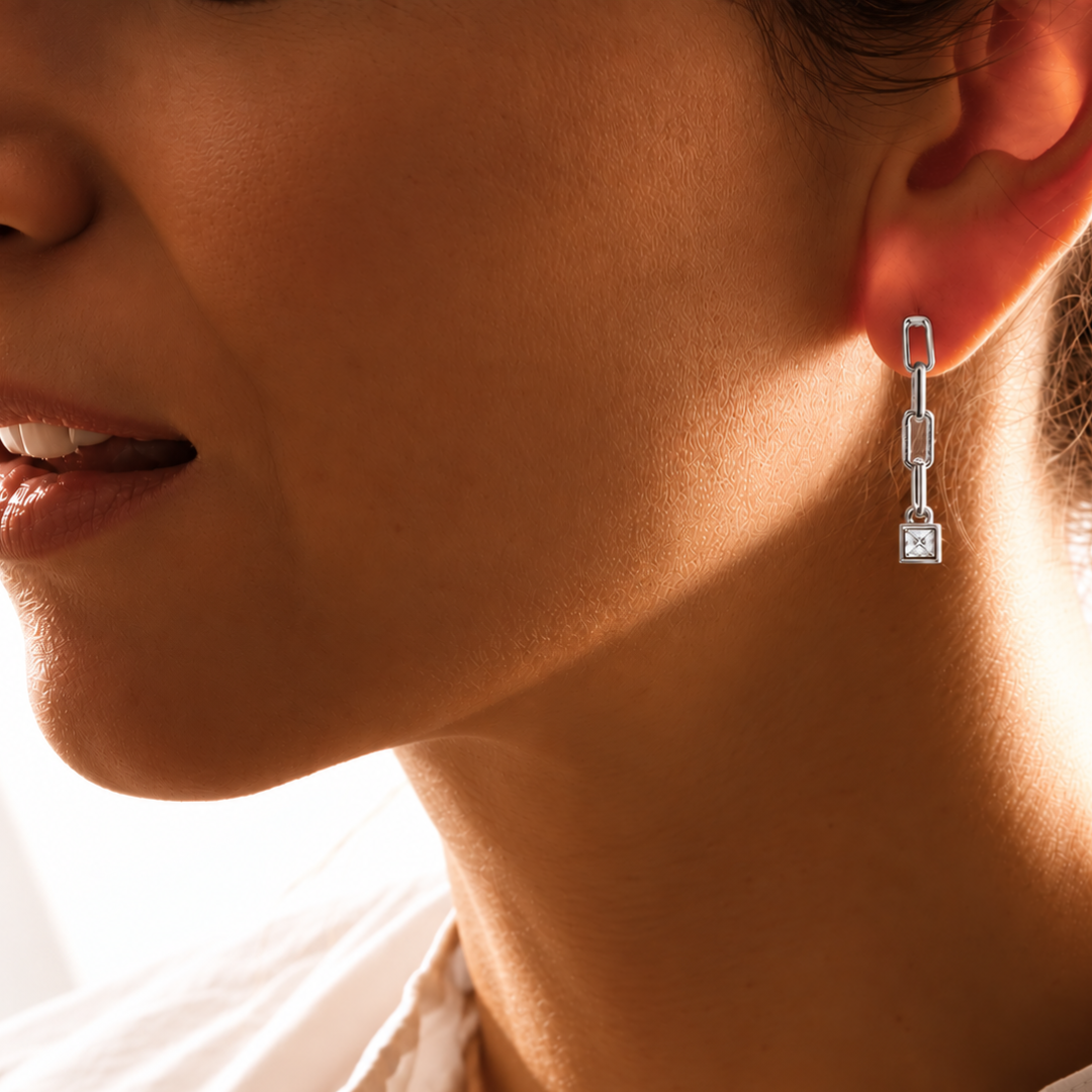 Boucles d'oreilles pendantes trombones en diamants | Platine