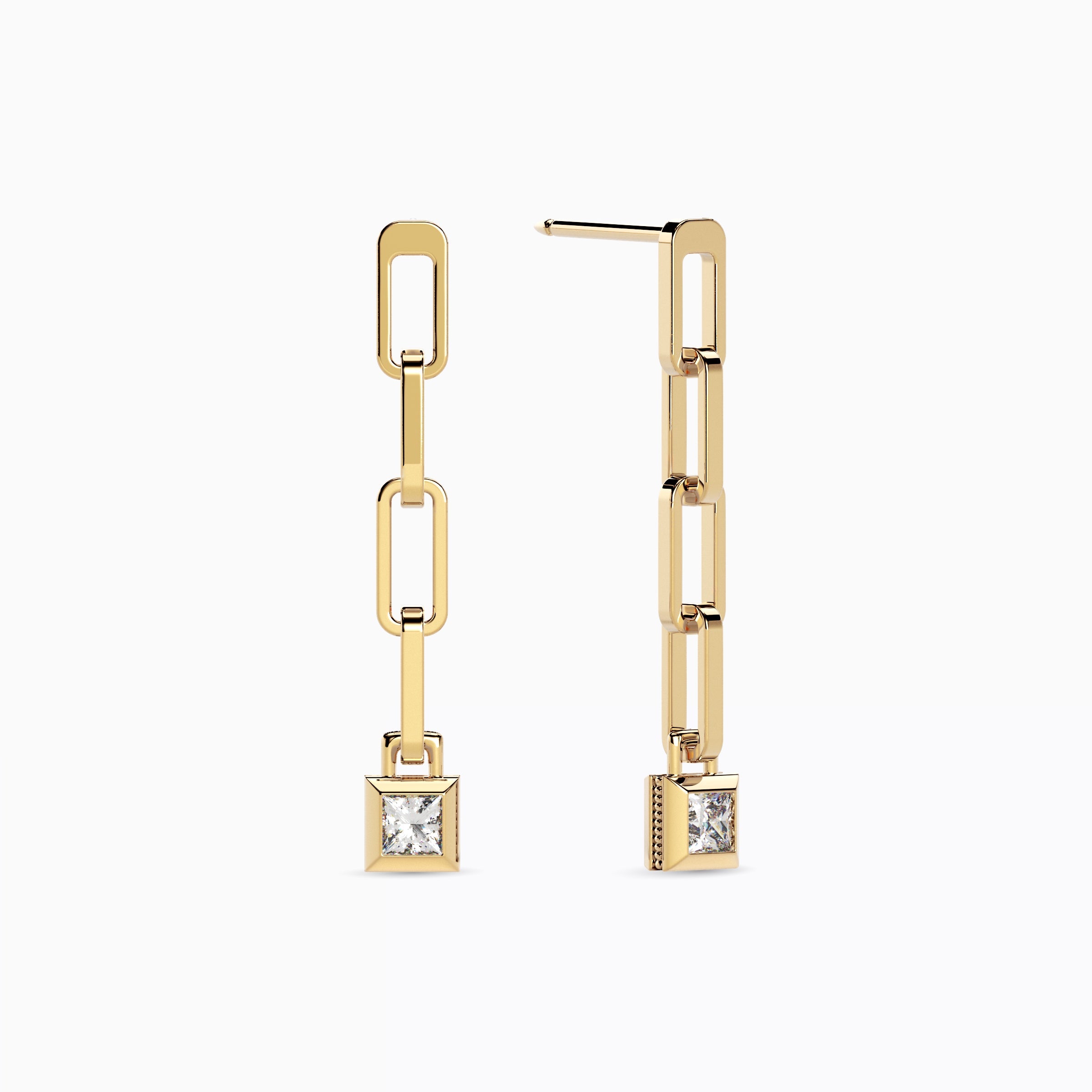 Boucles d'oreilles pendantes trombones en diamants | Or 18 carats
