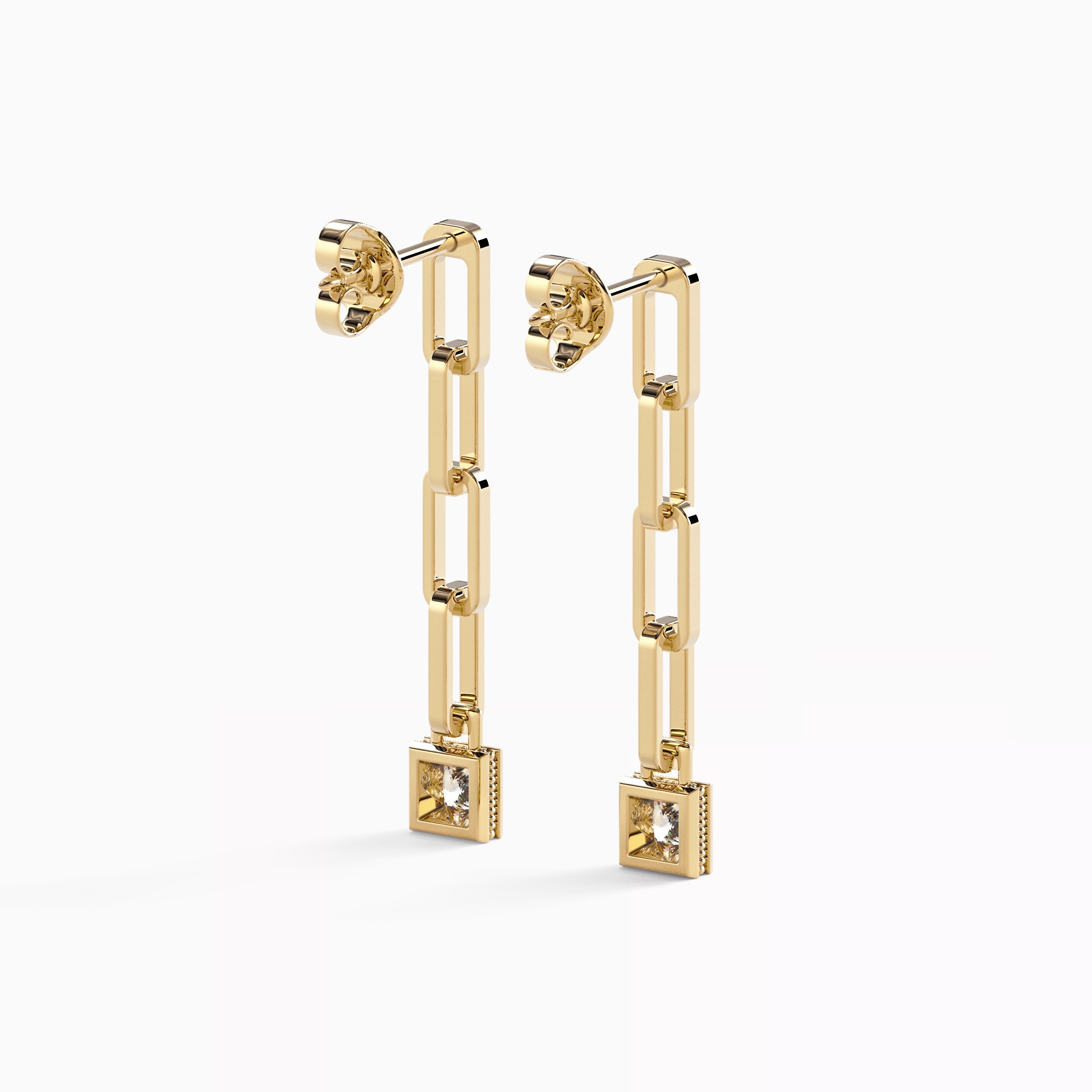 Boucles d'oreilles pendantes trombones en diamants | Or 18 carats