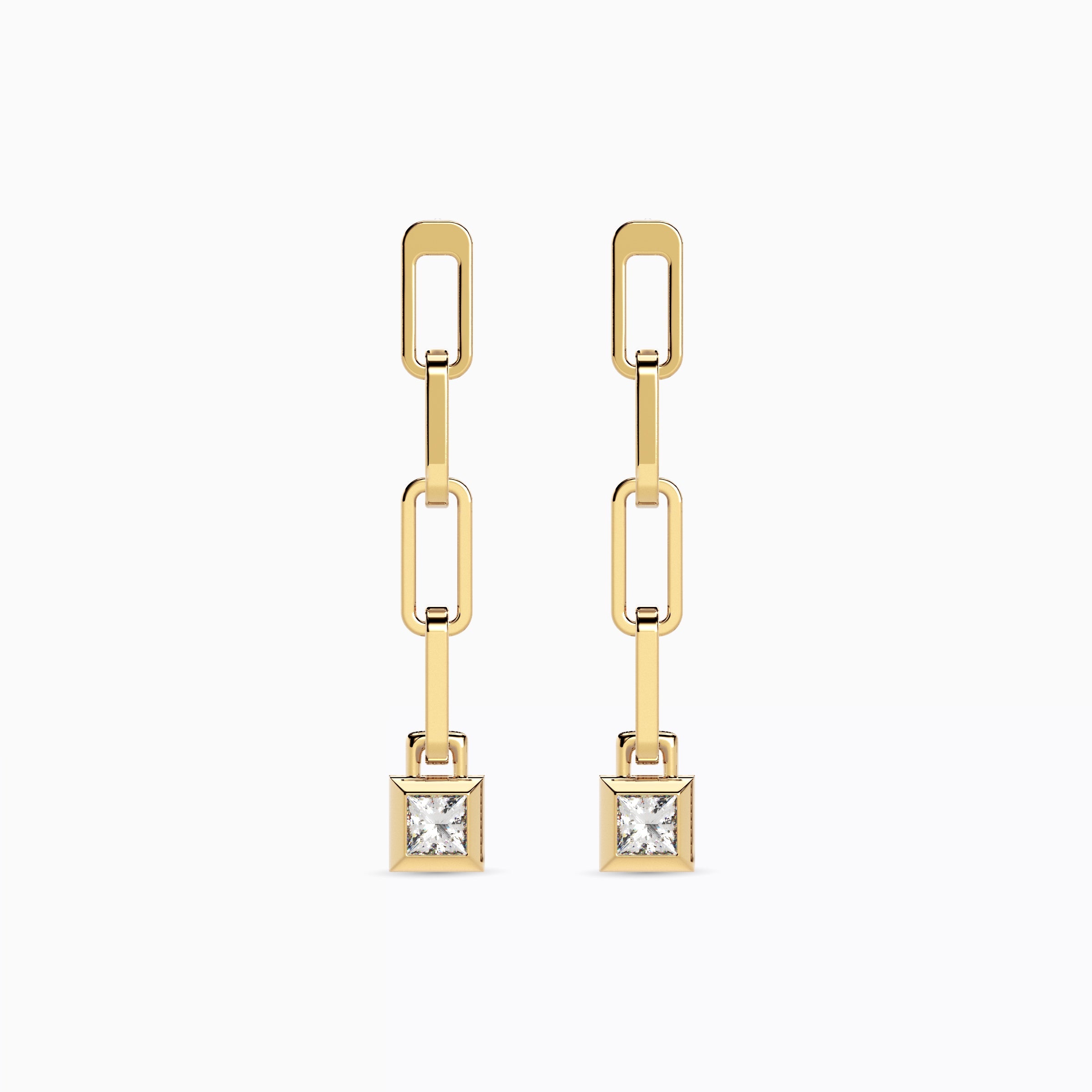 Boucles d'oreilles pendantes trombones en diamants | Or 18 carats
