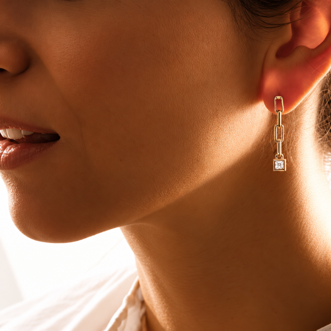 Boucles d'oreilles pendantes trombones en diamants | Or 18 carats