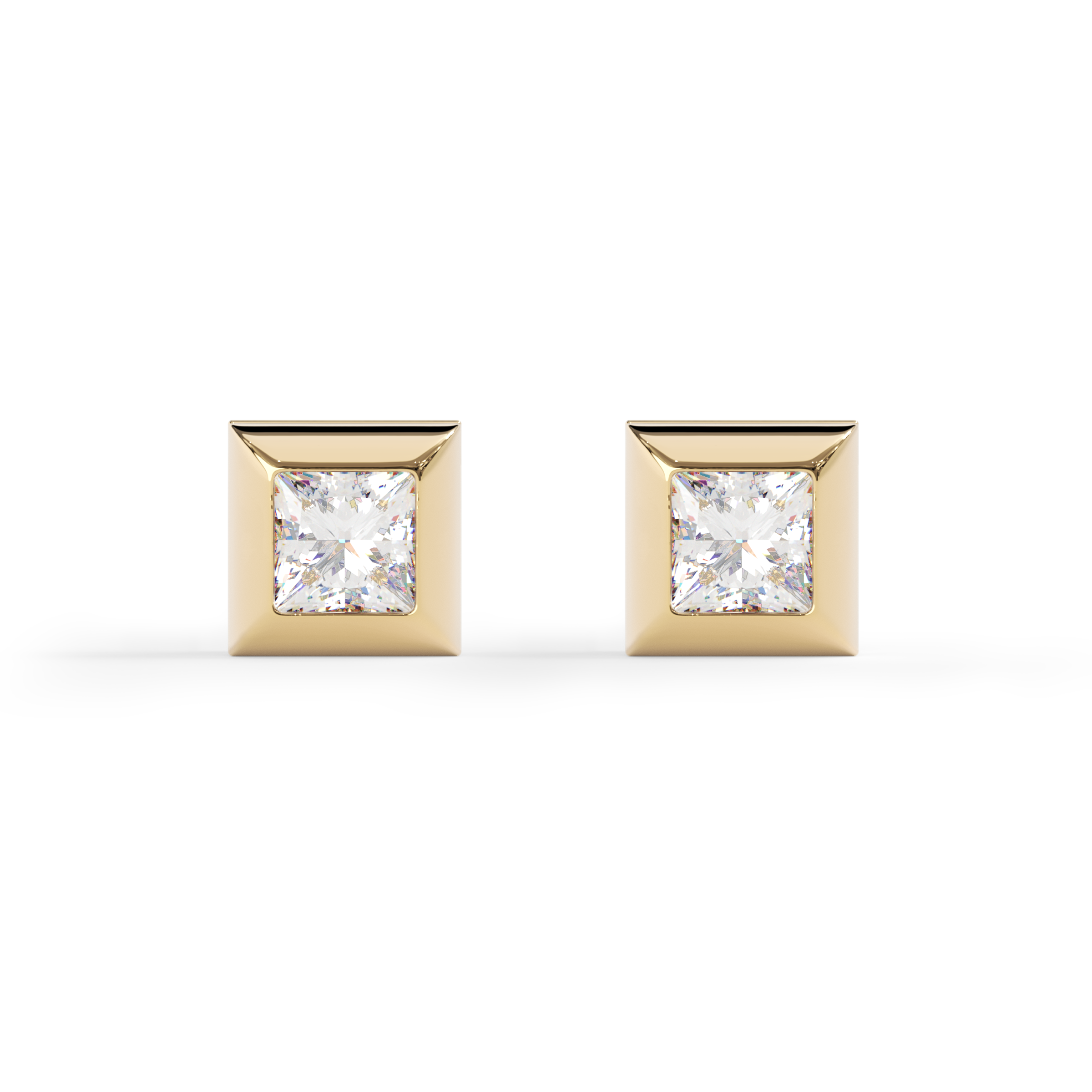 Boucles d'oreilles clous géométriques à bord texturé | Or jaune 18 carats avec diamants