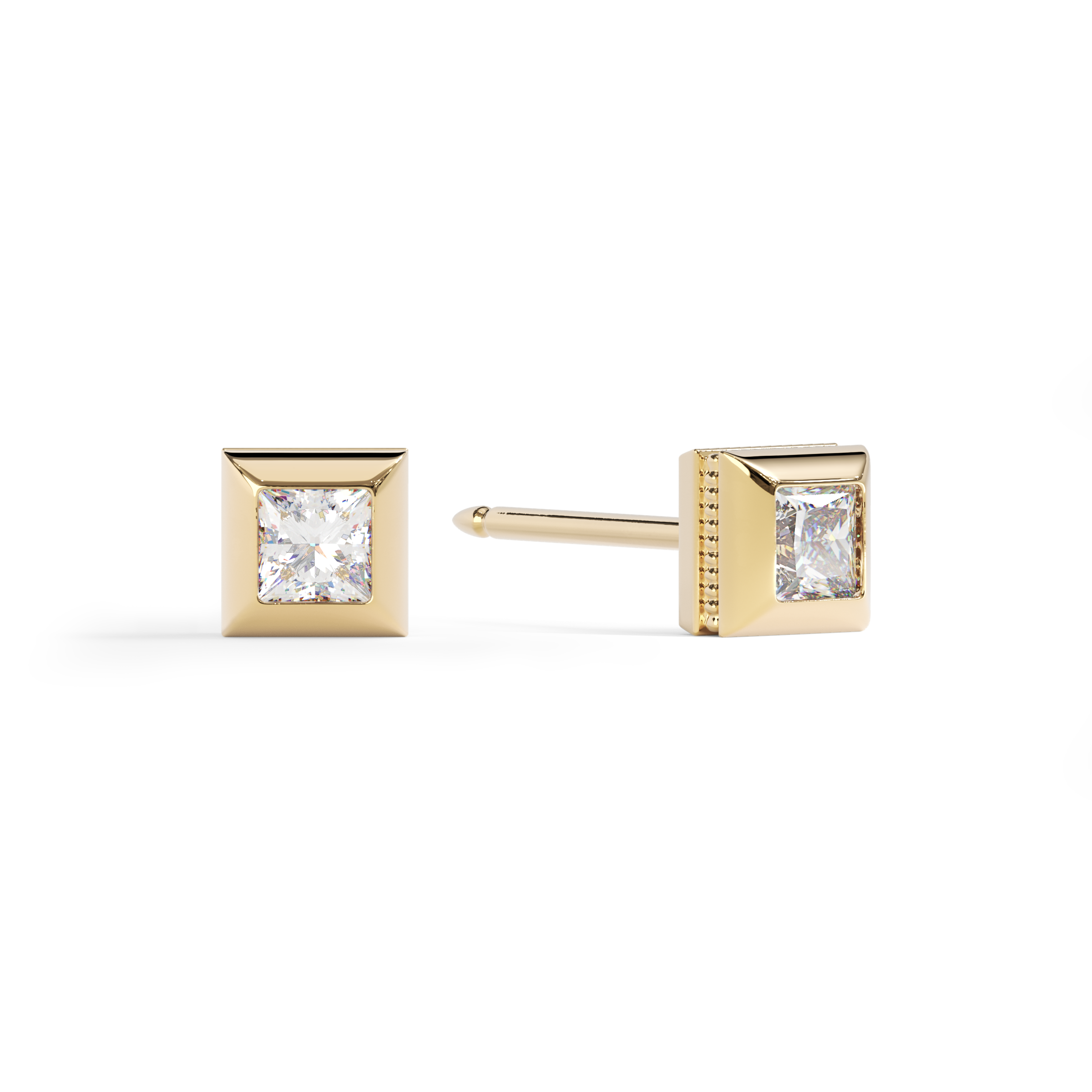 Boucles d'oreilles clous géométriques à bord texturé | Or jaune 18 carats avec diamants