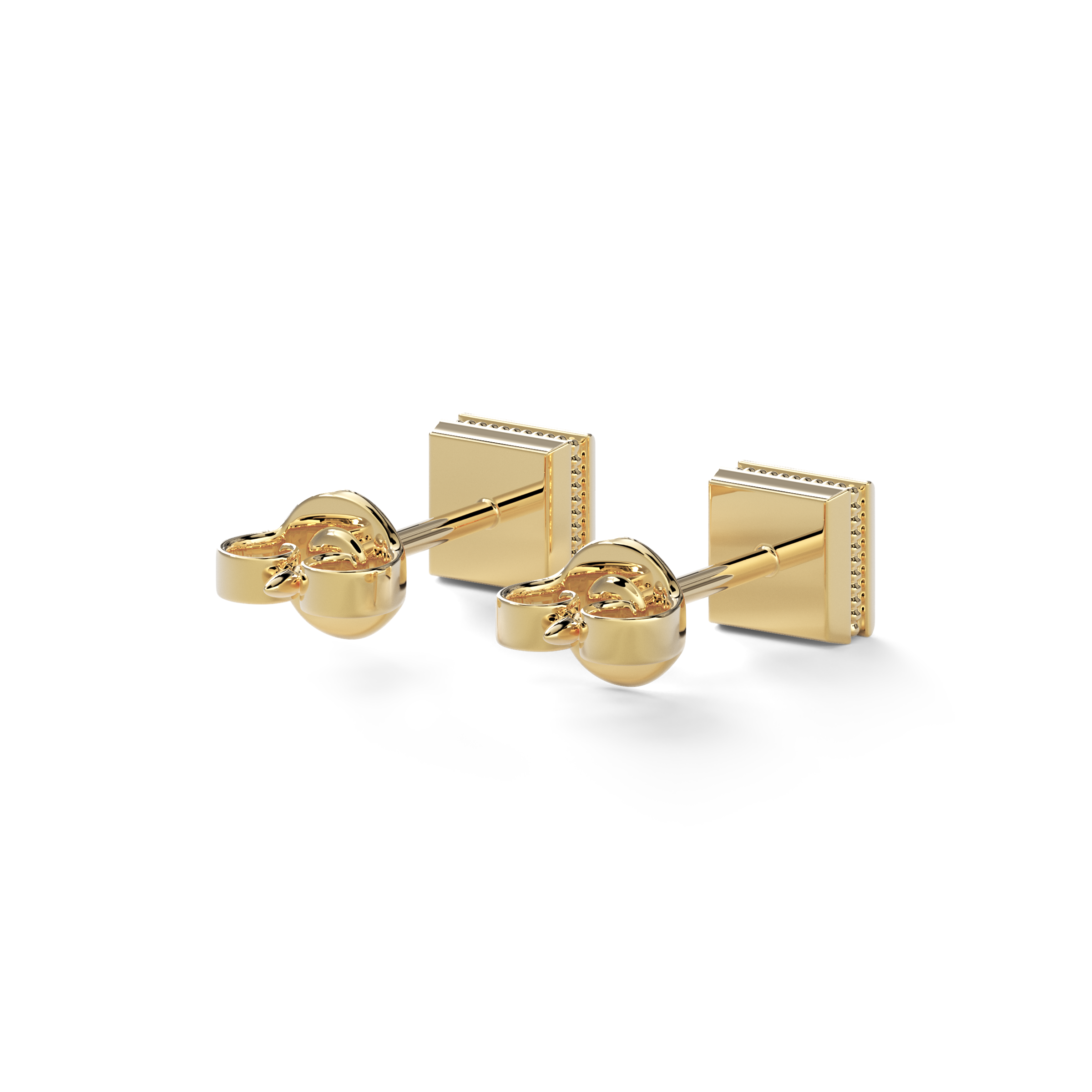 Boucles d'oreilles clous géométriques à bord texturé | Or jaune 18 carats avec diamants