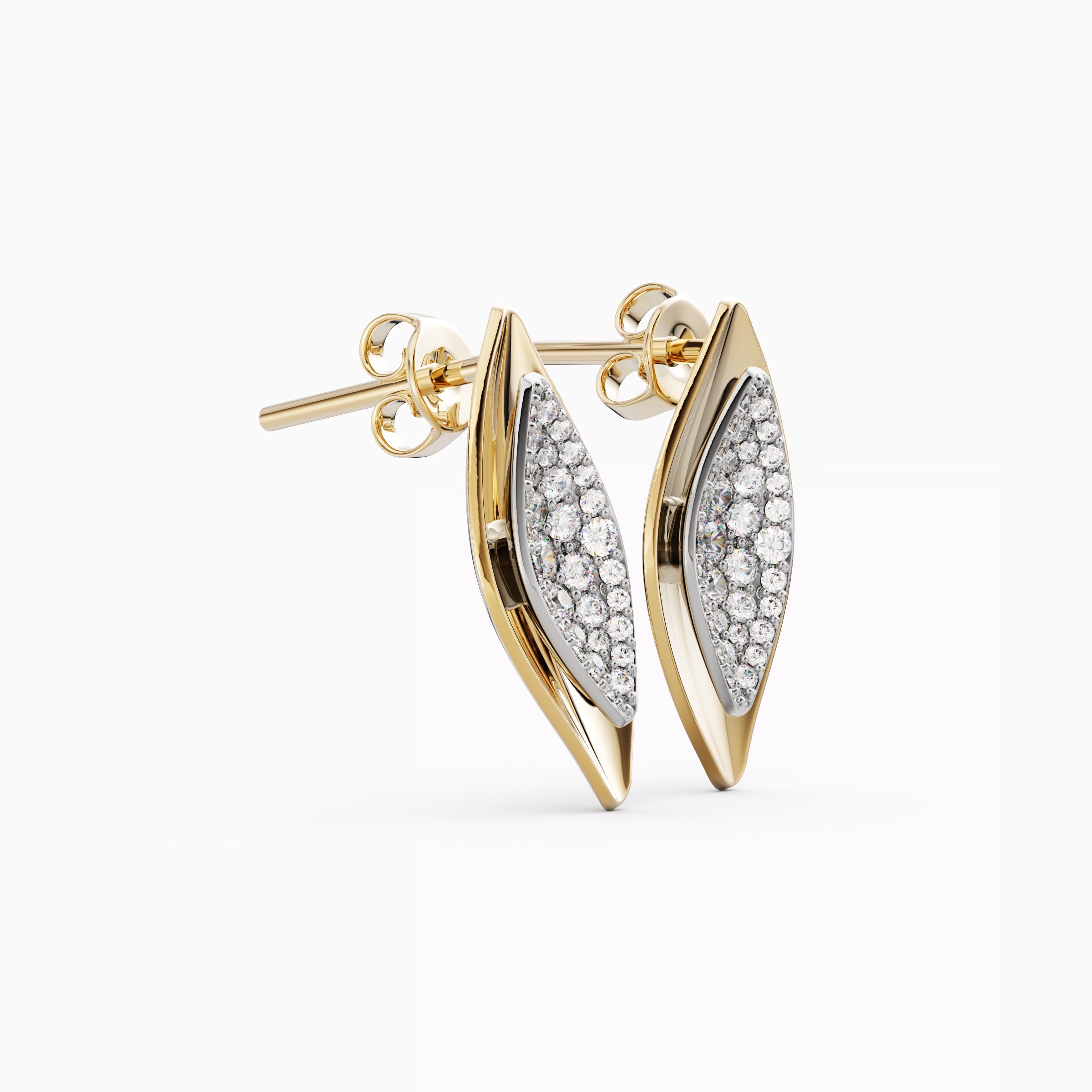 Puces d'oreilles feuille diamant inspirées de la nature Or 18 carats | Platine