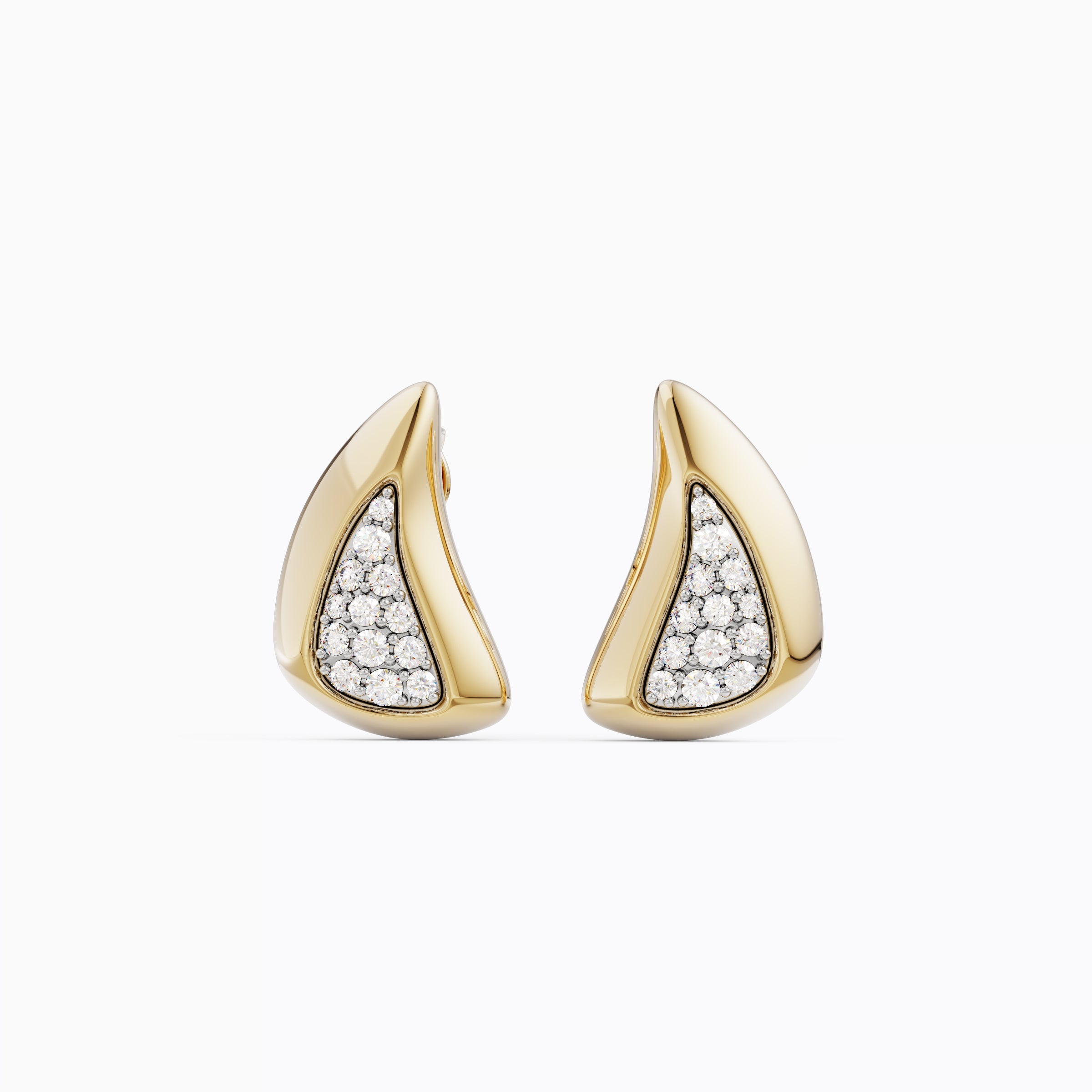 Crescent Earrings in 18K Gold and Platinum with Diamond Pavé
