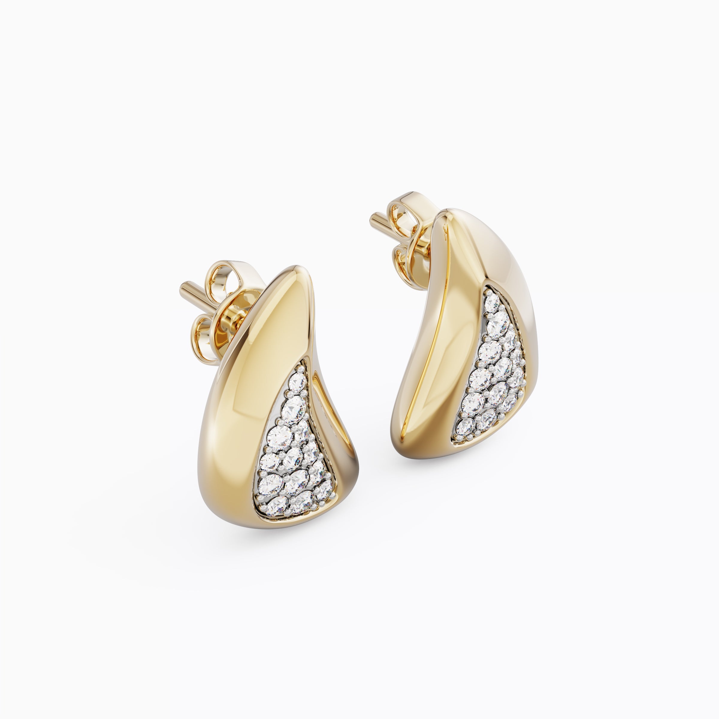 Boucles d'oreilles croissant de lune en or 18 carats et platine avec pavé de diamants