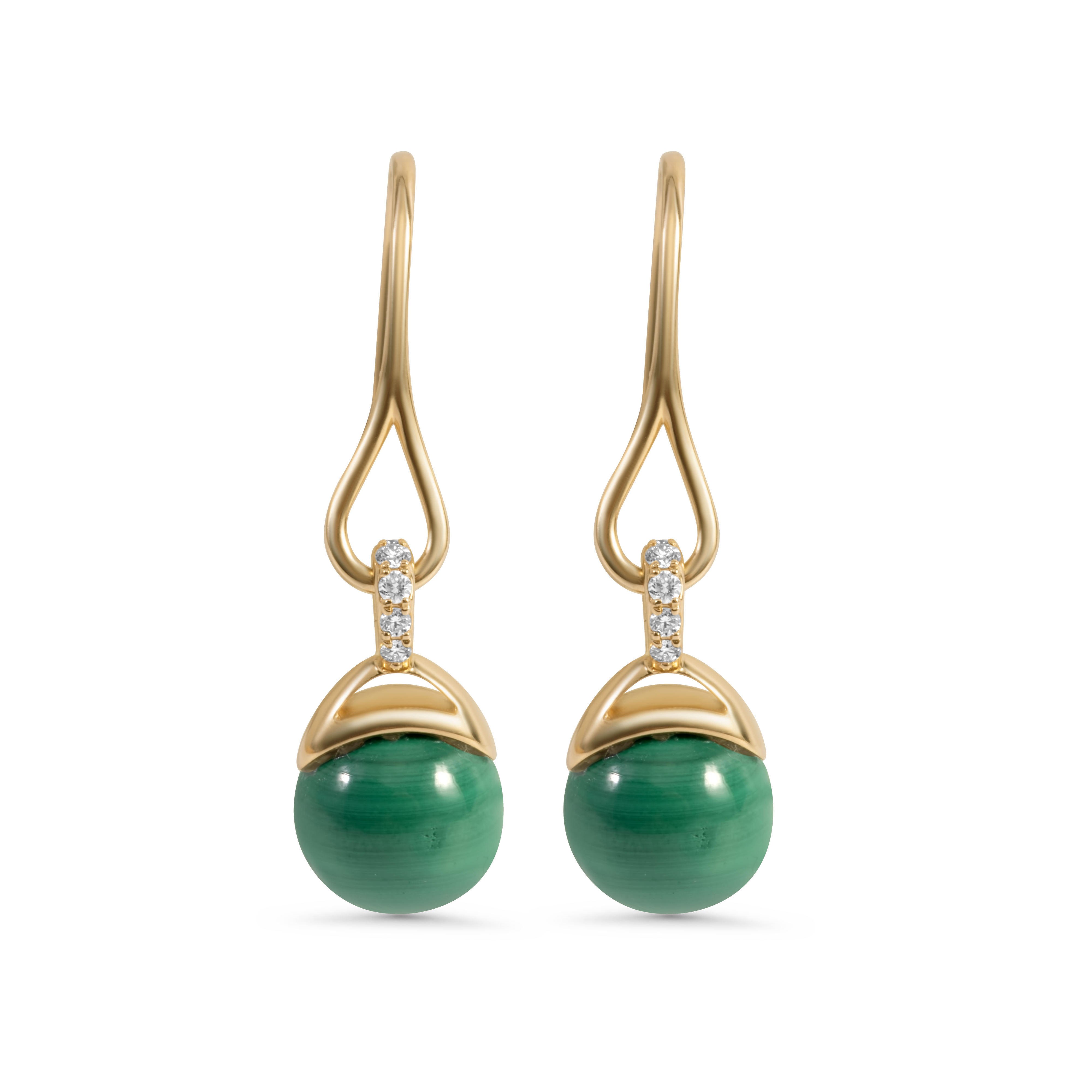 Malachite and Diamond Drop and Dangle Earrings | 14K Gold