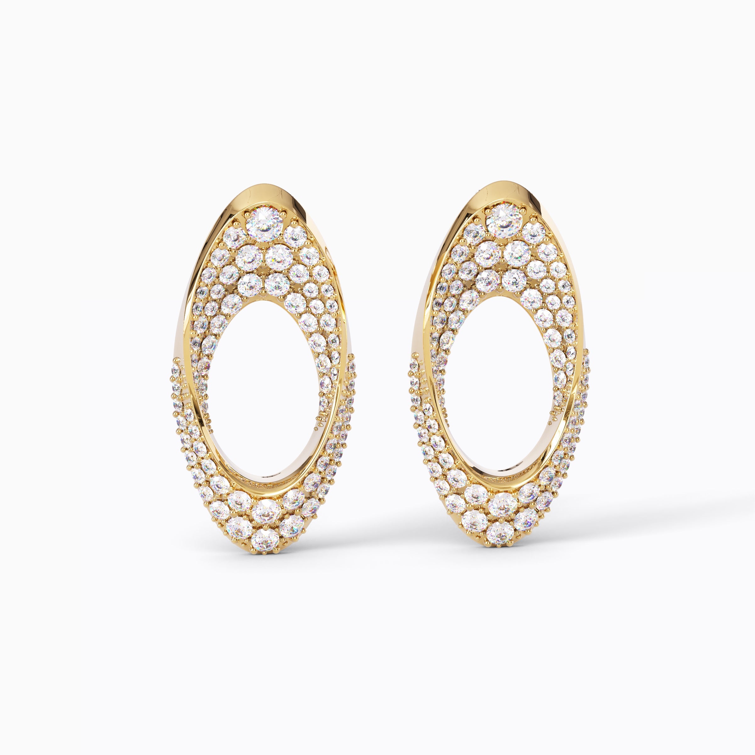 Boucles d'oreilles Swiss-Timepiece avec lunette sertie de diamants | Or 18 carats