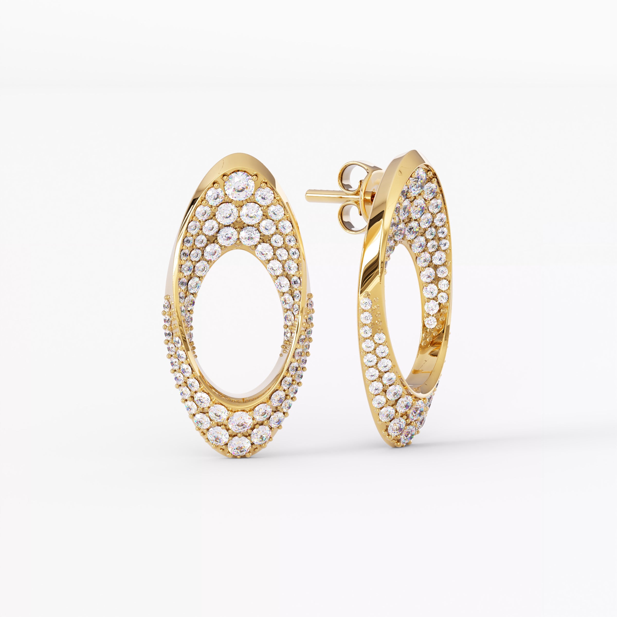 Boucles d'oreilles Swiss-Timepiece avec lunette sertie de diamants | Or 18 carats