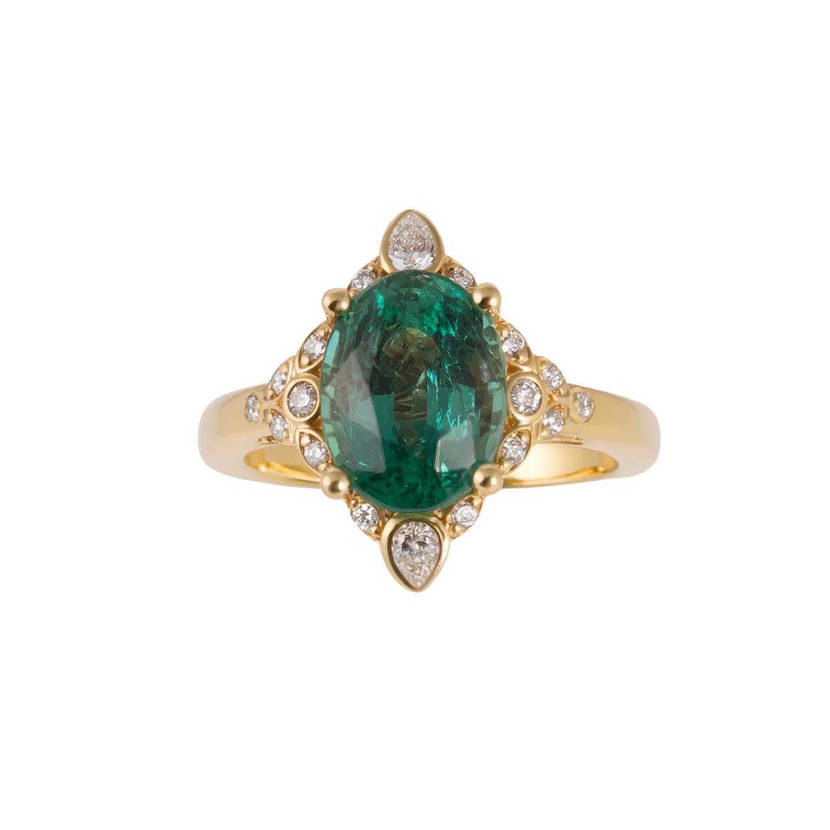 Oval Emerald Ring | Yellow Gold & Diamonds