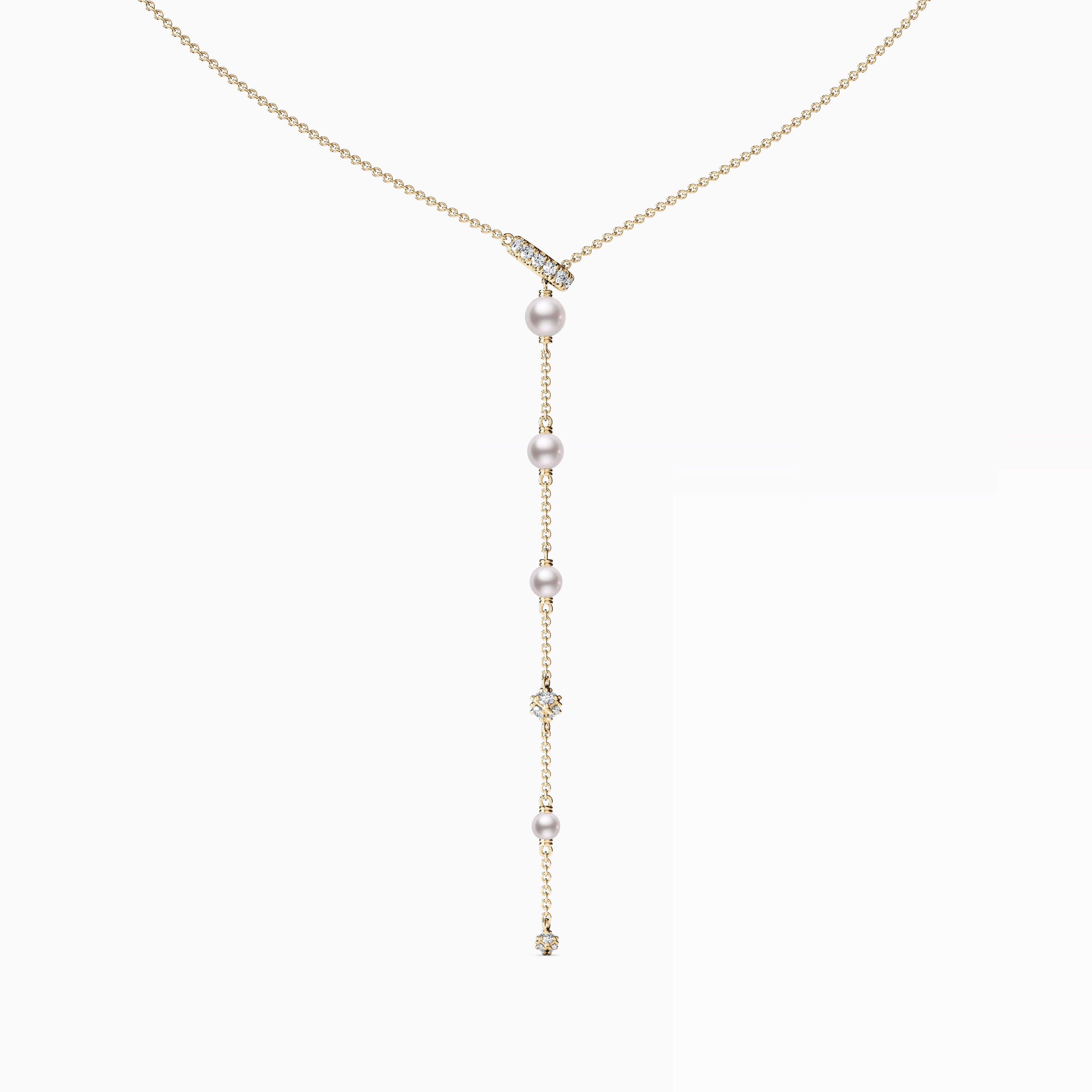Collier de perles de culture d'eau douce graduées et de diamants | Or 14 carats