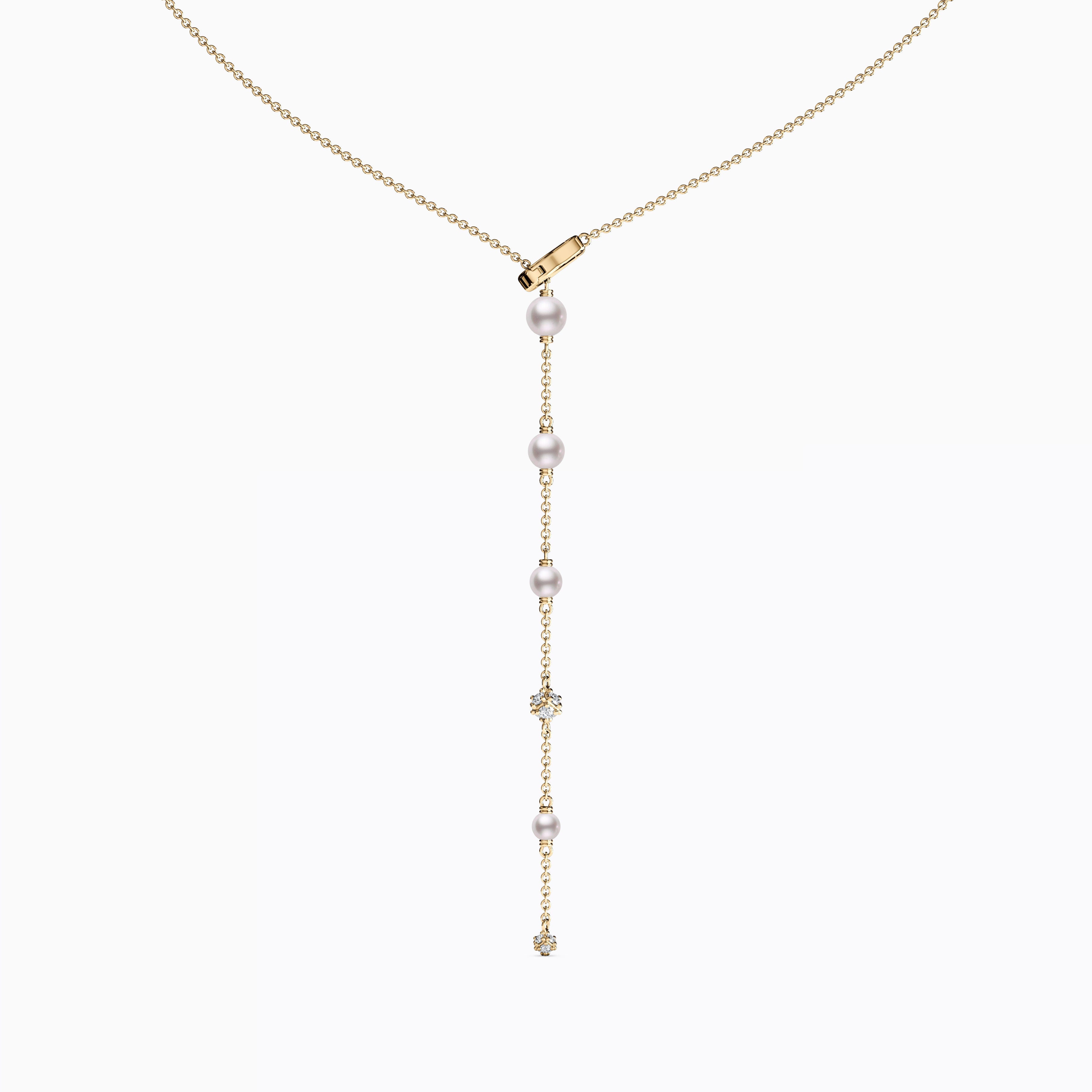 Collier de perles de culture d'eau douce graduées et de diamants | Or 14 carats