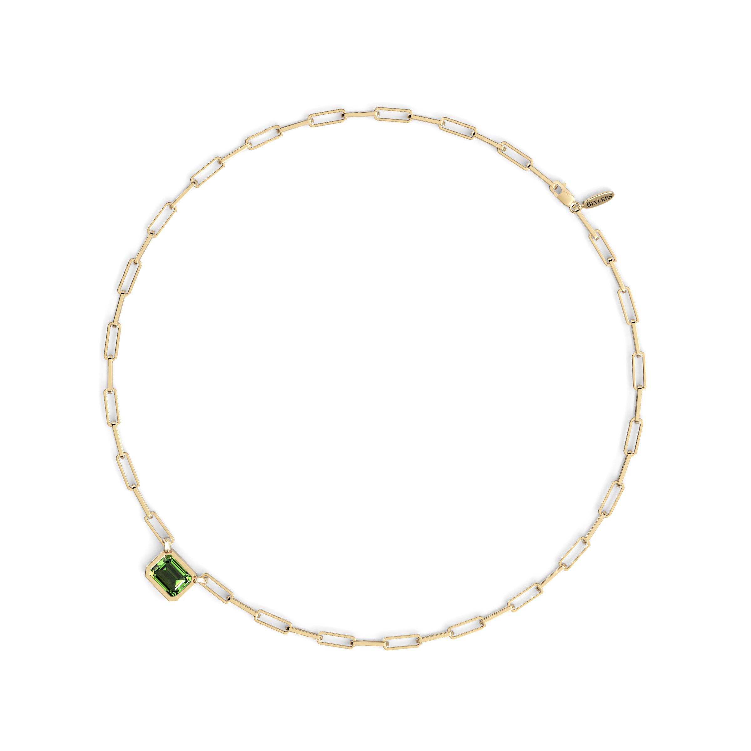 Collier trombone en péridot et diamant | Or 14 carats