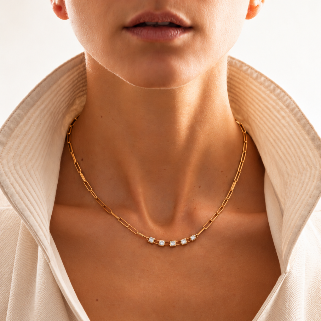 Diamond Paperclip Necklace | 18K Gold