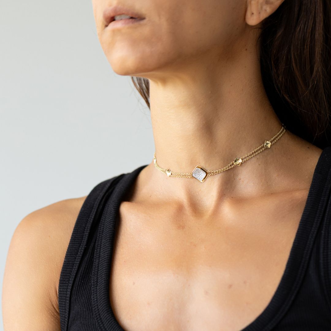 Collier ras-de-cou « cascade de pétales » | Or 18 carats et platine