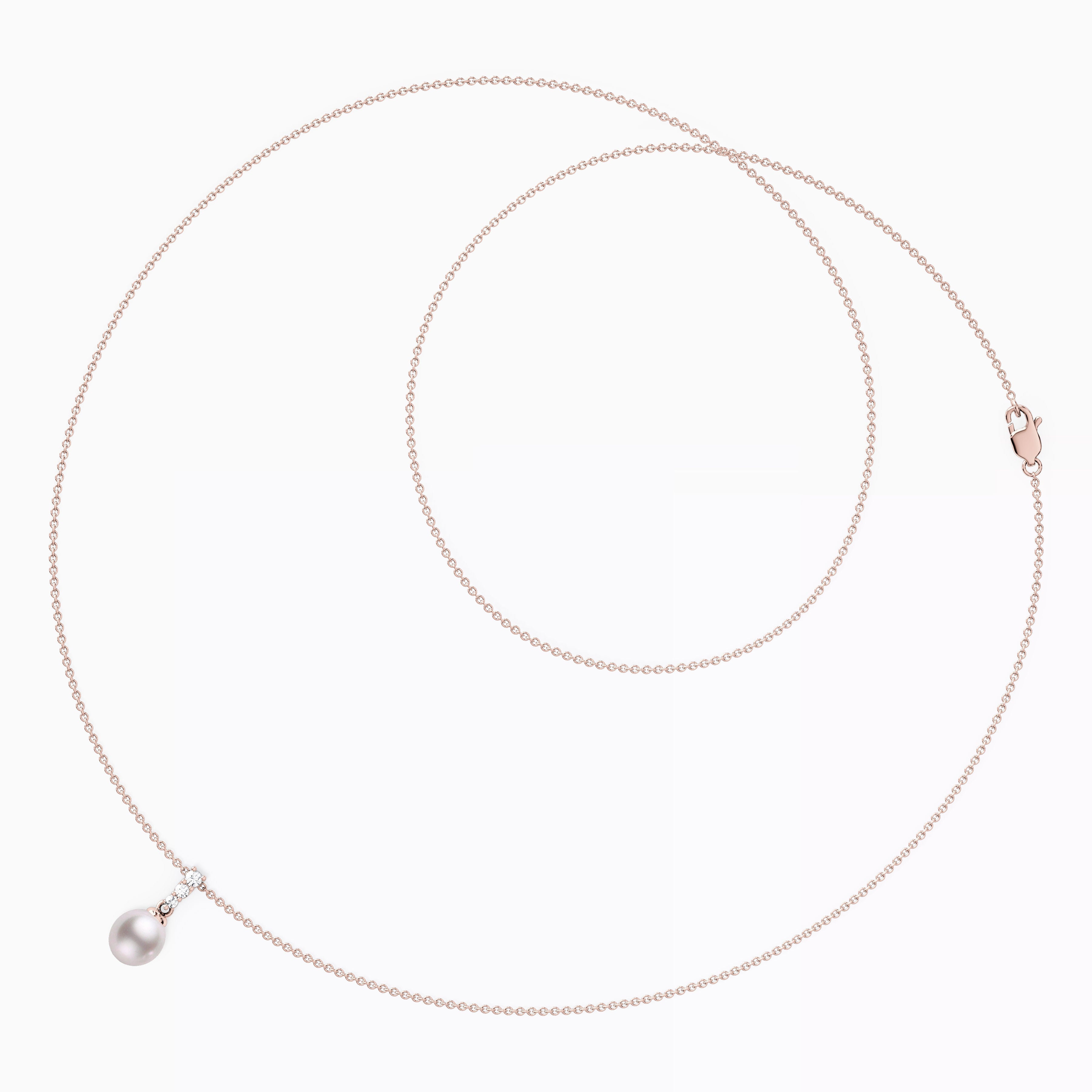 Collier pendentif barre en or 14 carats avec perle Akoya et diamants