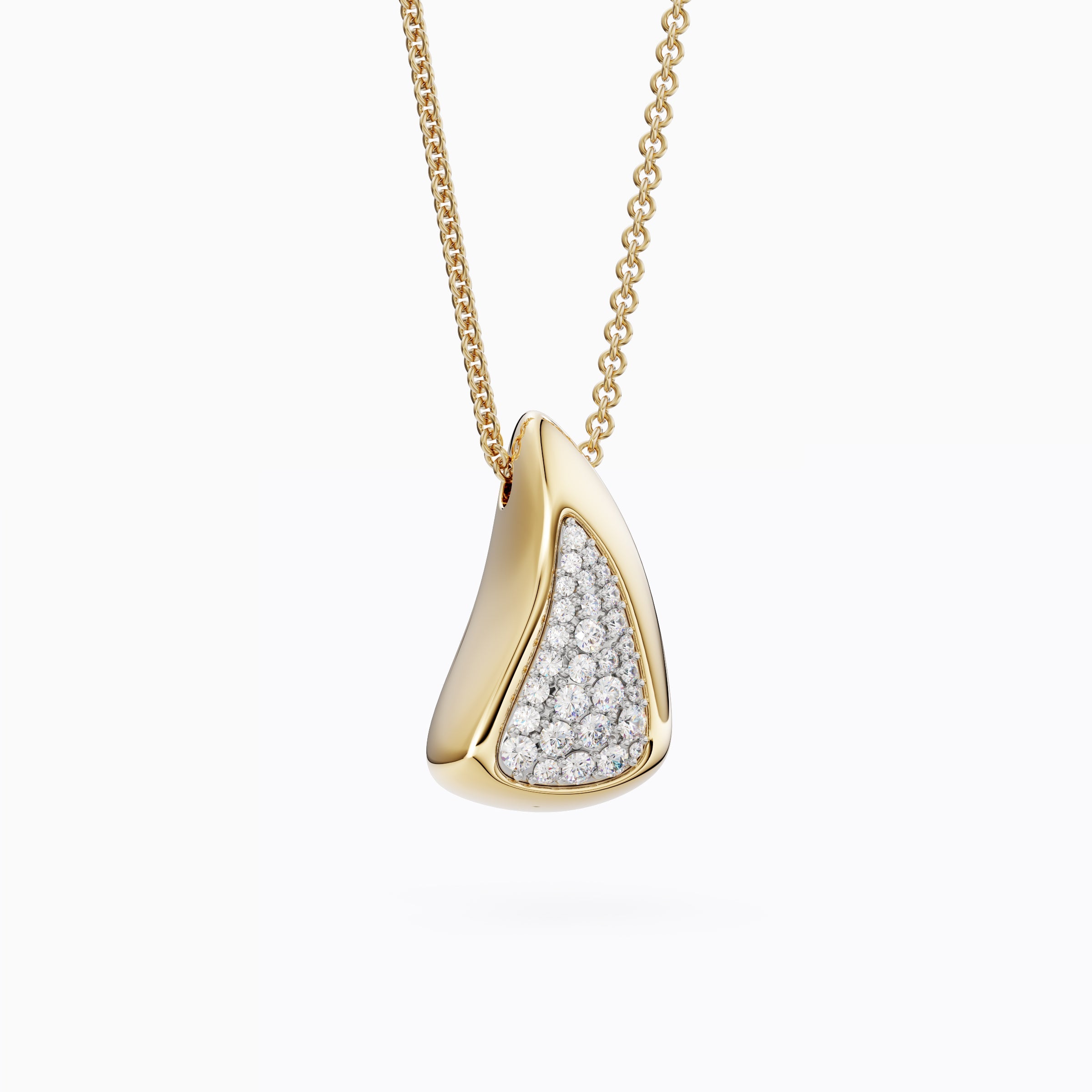 Collier pendentif croissant en or 18 carats et platine avec pavé de diamants