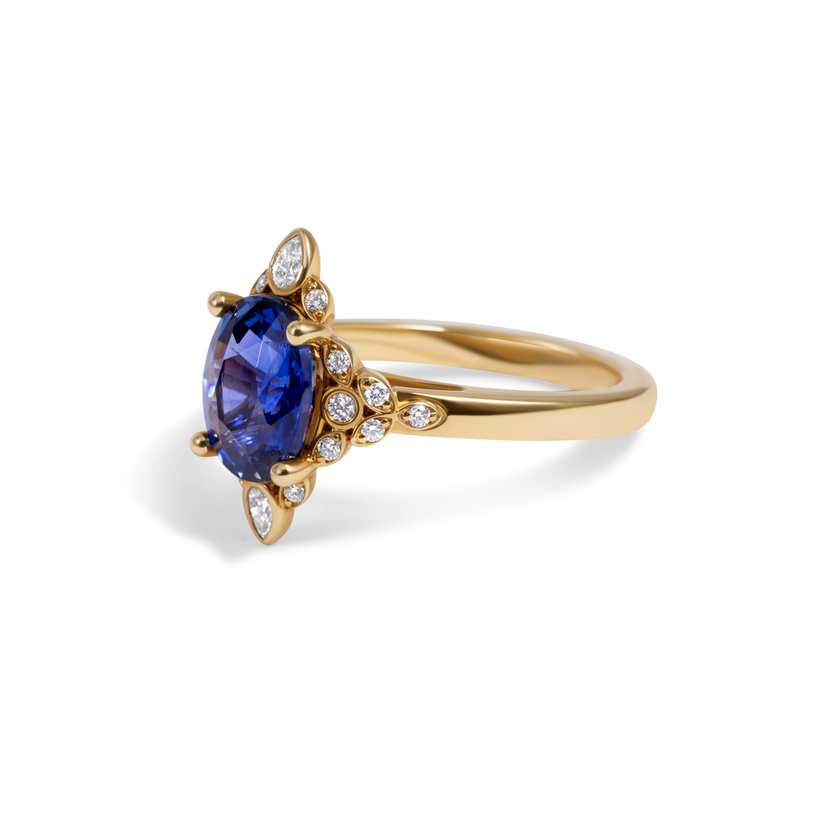 Blue Sapphire and Diamond Ring | 14K Gold