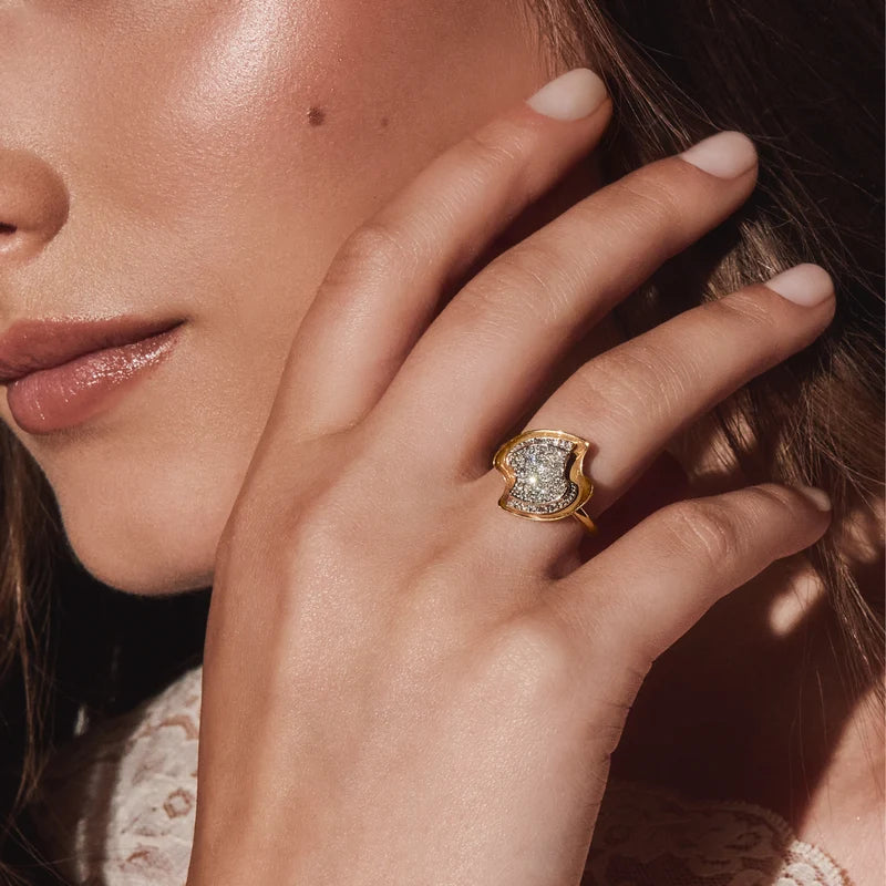 Chevalière bicolore diamant flottant Or 18K | Platine