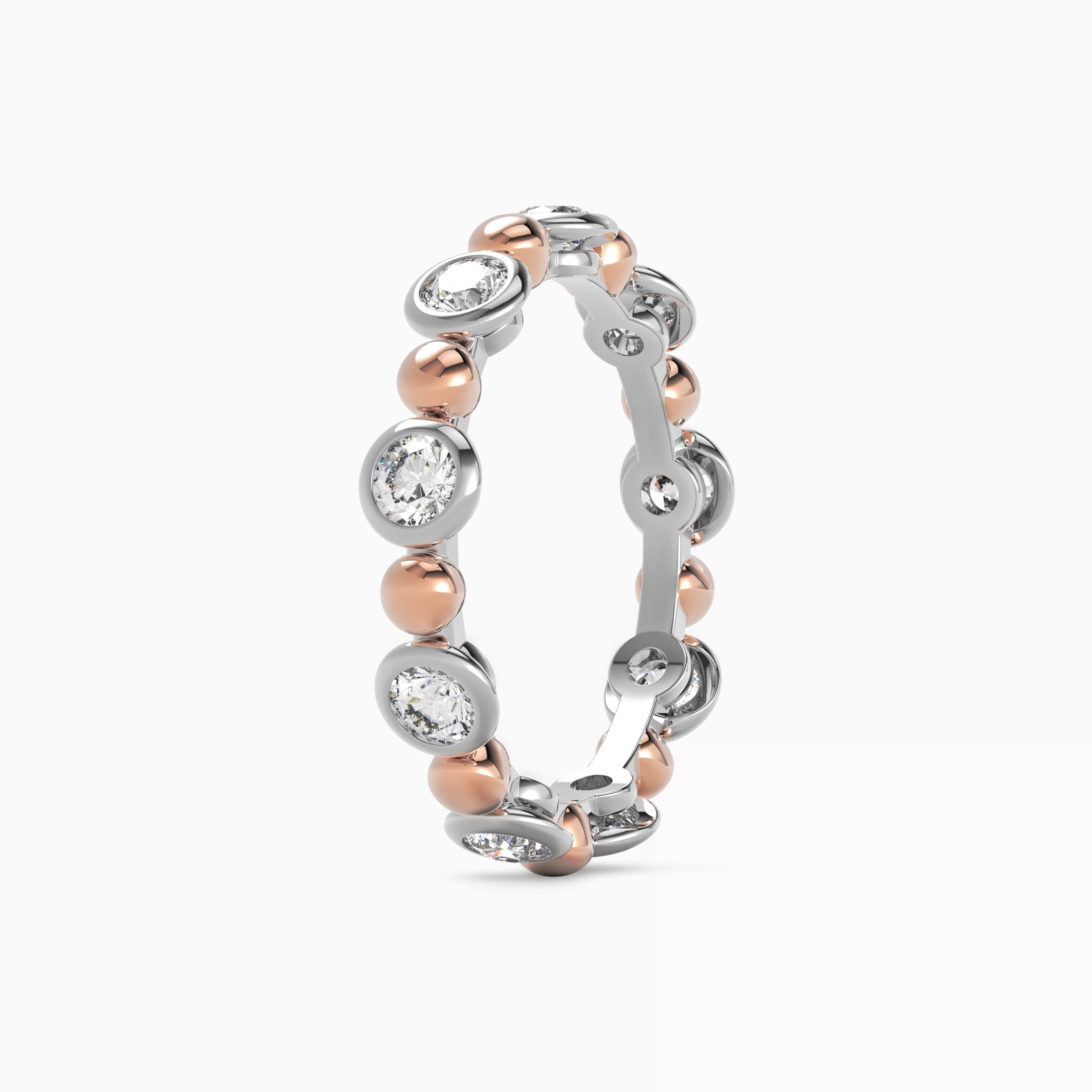 Alliance sphérique en or rose 18 carats et platine avec diamants