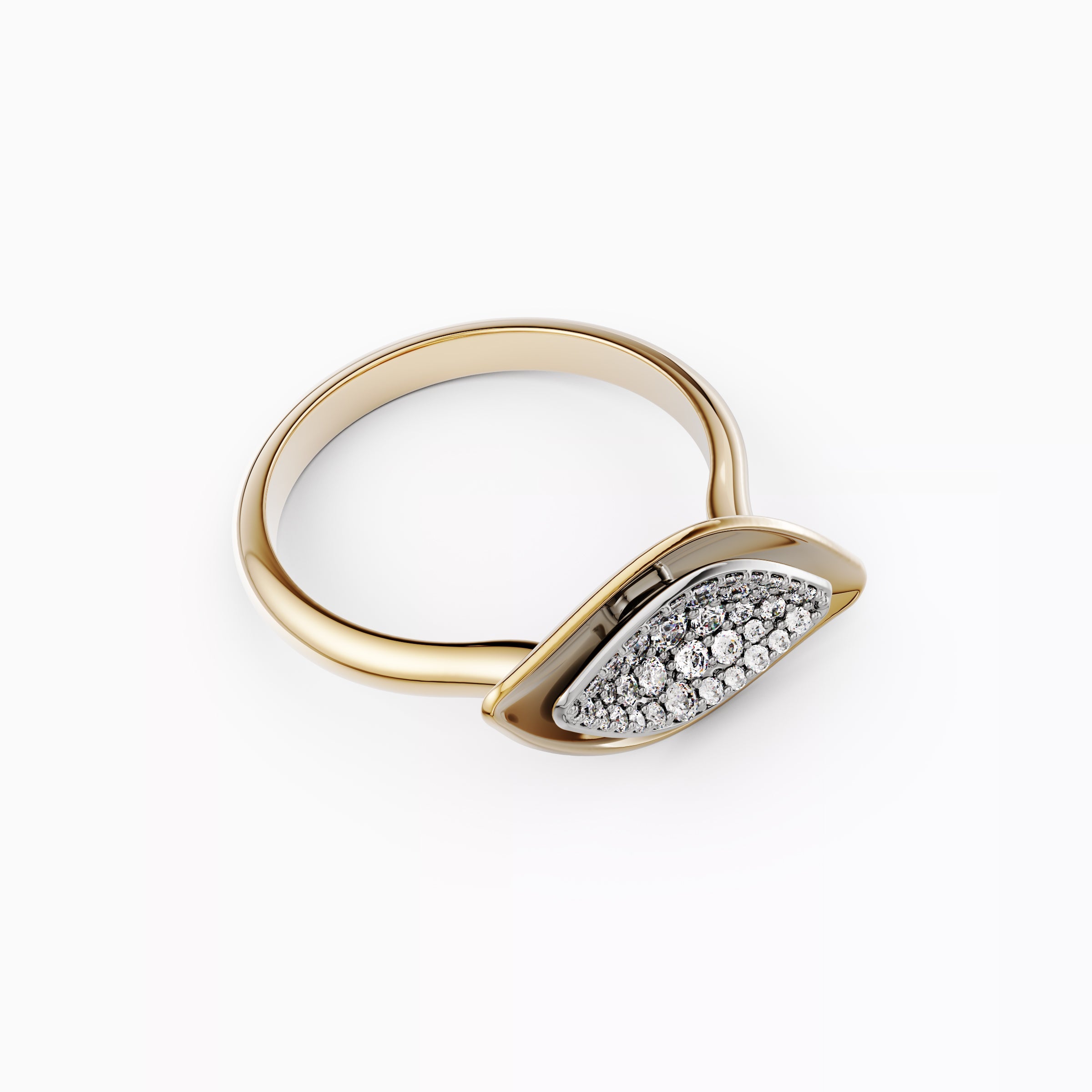 Bague bicolore en or 18 carats et platine avec diamant d'inspiration naturelle