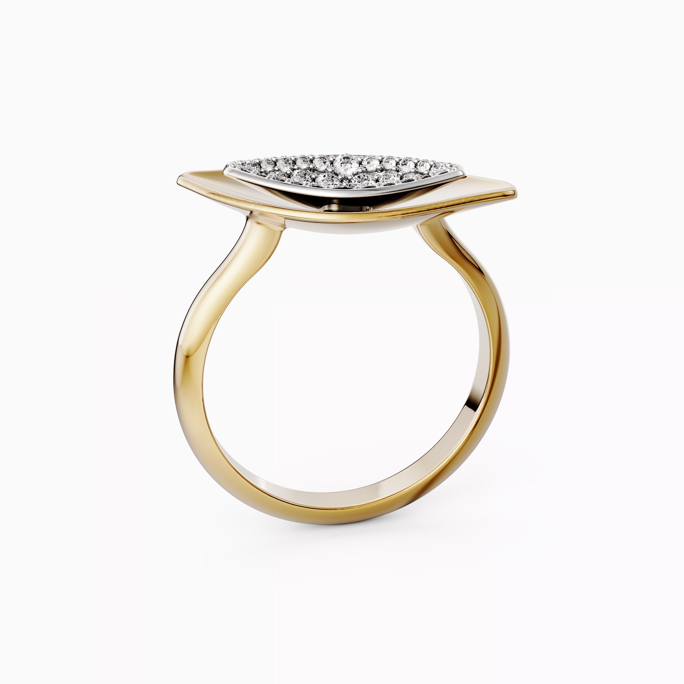 Bague bicolore en or 18 carats et platine avec diamant d'inspiration naturelle