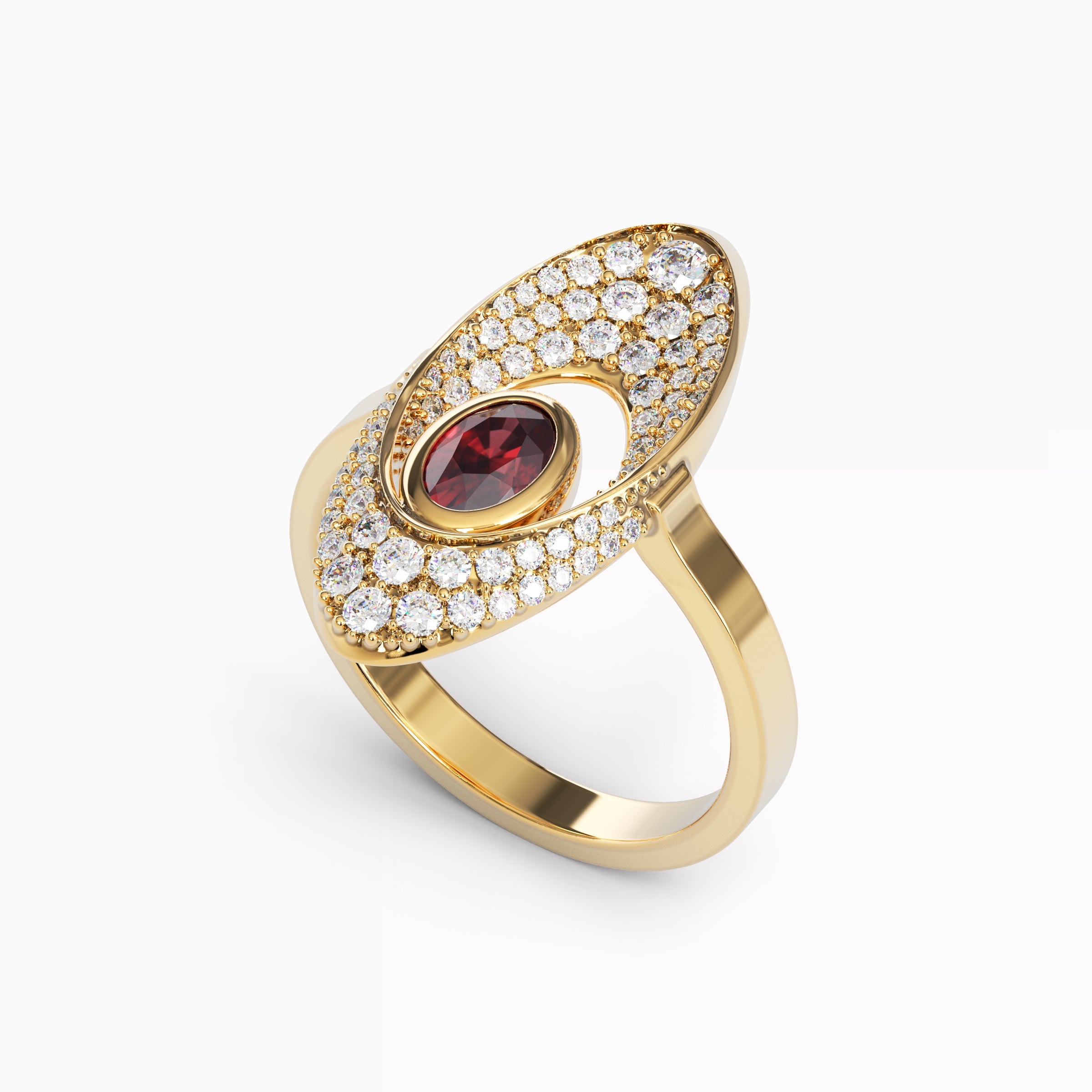 Diamond and Precious Ruby Ring | 18K Gold
