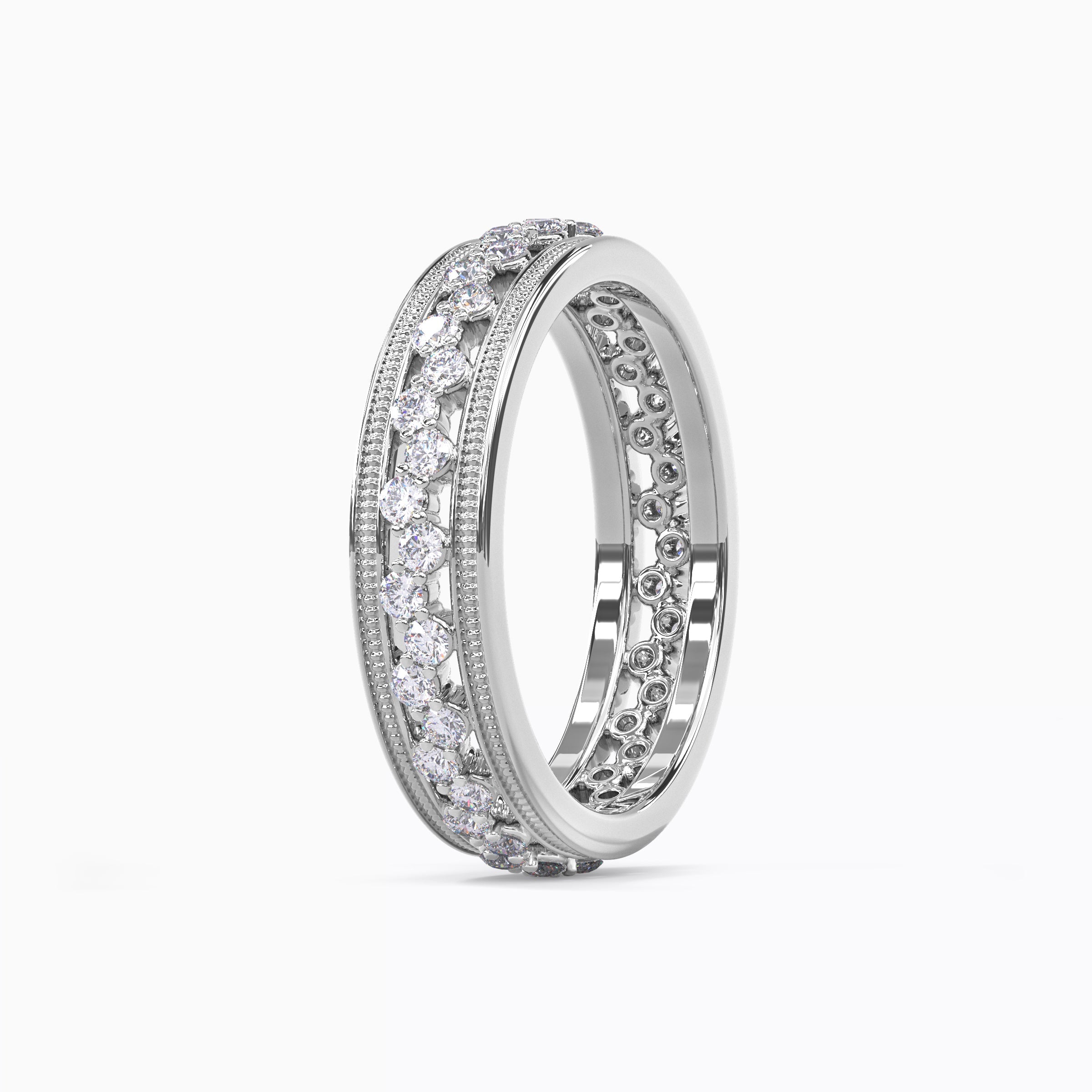 Alliance de mariage asymétrique milgrain en platine avec diamants