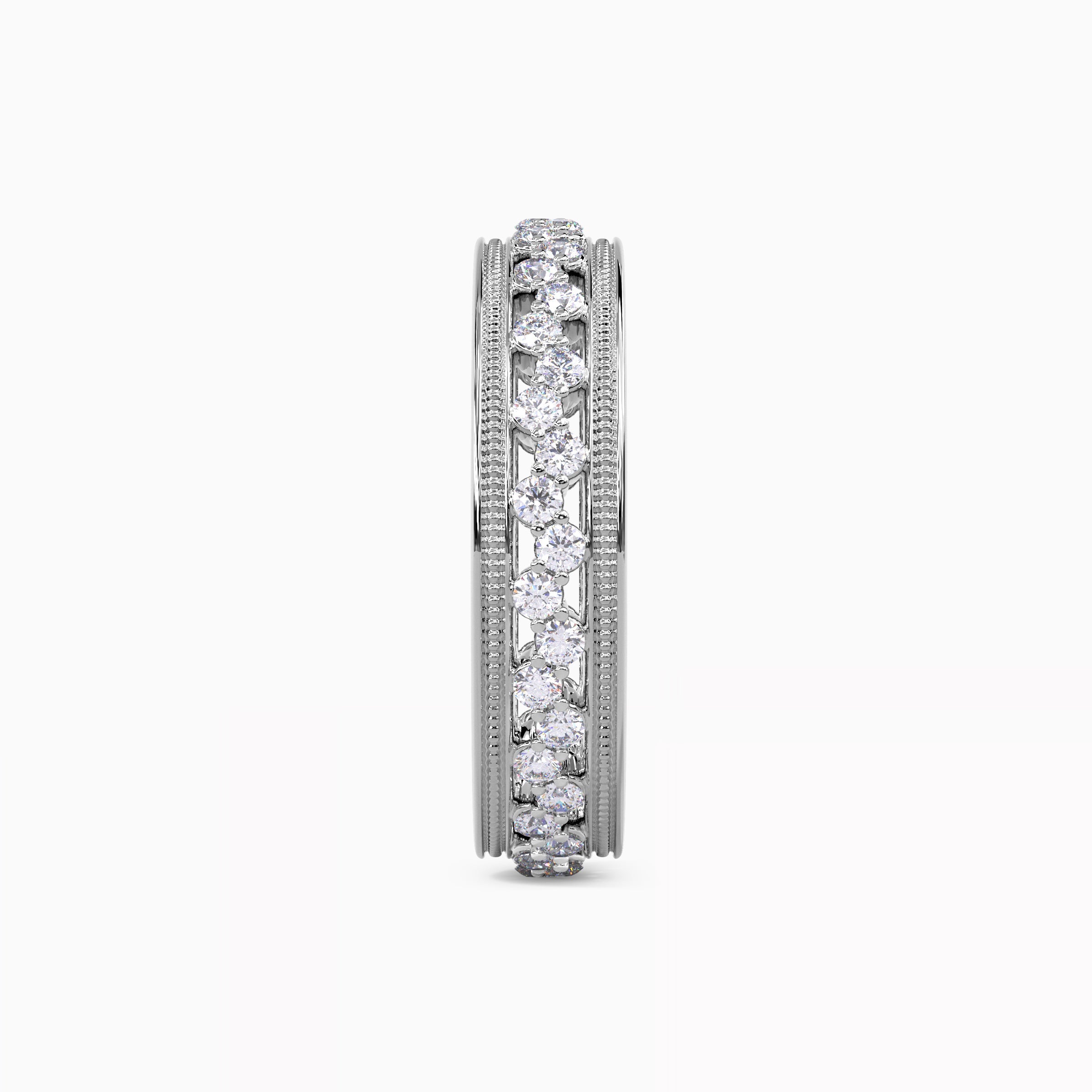 Alliance de mariage asymétrique milgrain en platine avec diamants