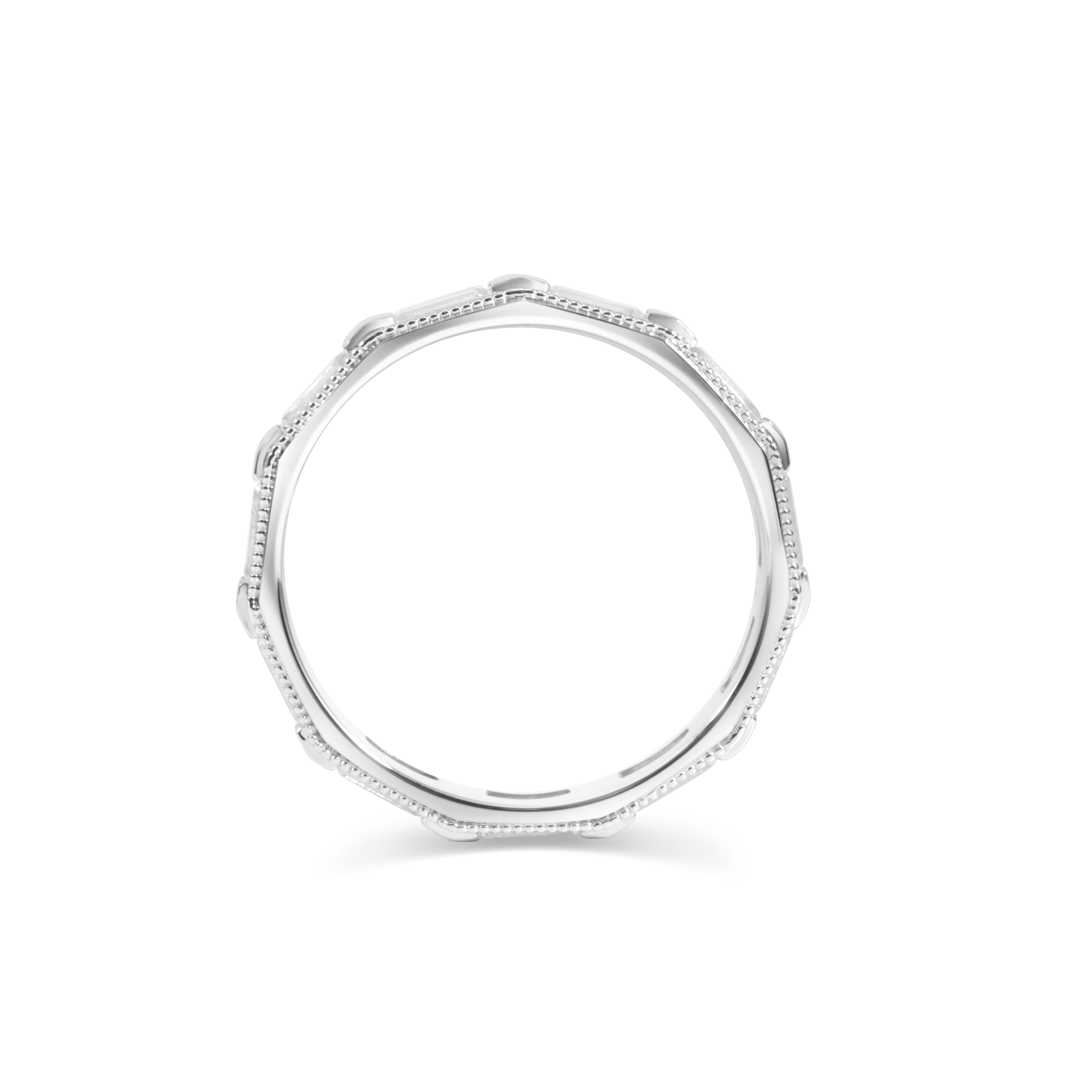 Alliance de mariage en diamants taille émeraude avec détails milgrain | Or 18 carats