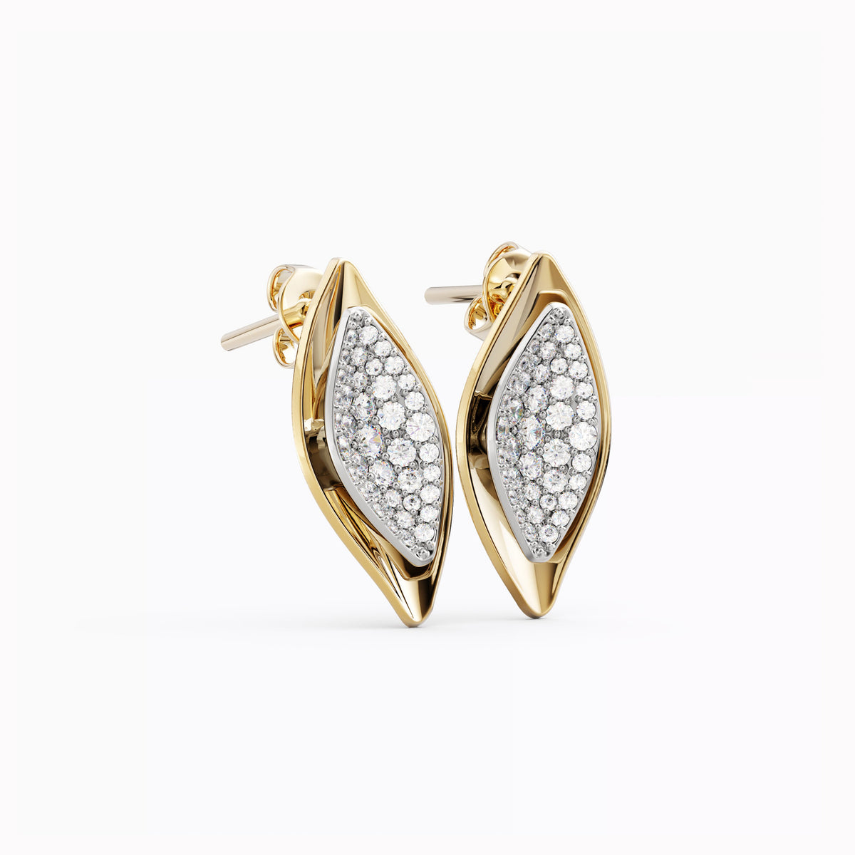 Puces d'oreilles feuille diamant inspirées de la nature Or 18 carats | Platine